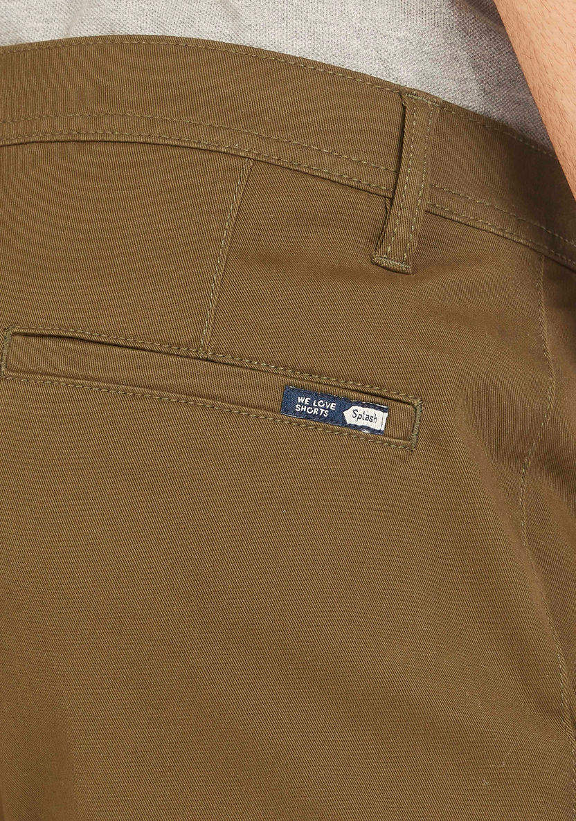 Solid Shorts with Button Closure and Pockets-Shorts-image-4