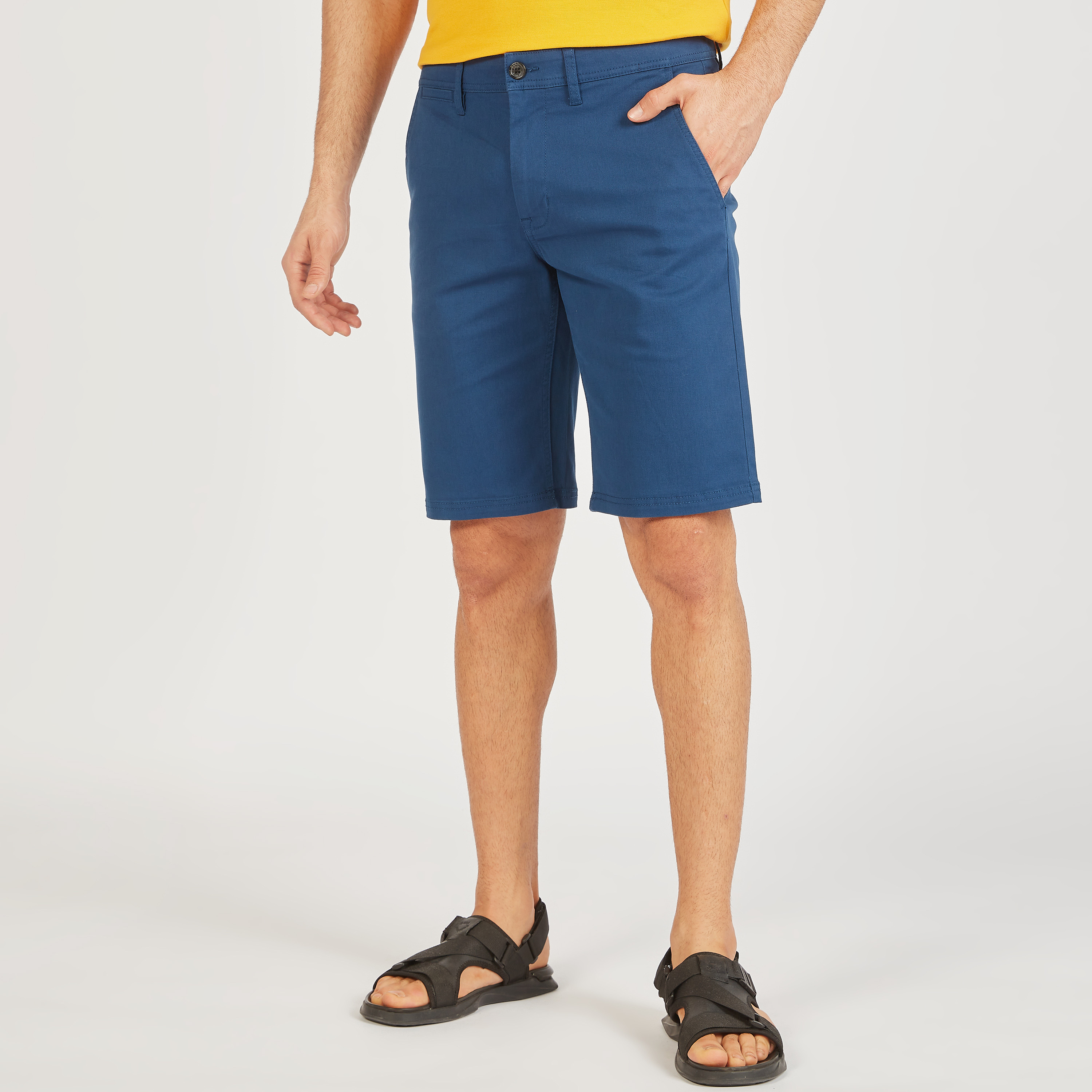 Solid Shorts with Button Closure and Pockets-men-clothing-bottoms-shorts-image-1