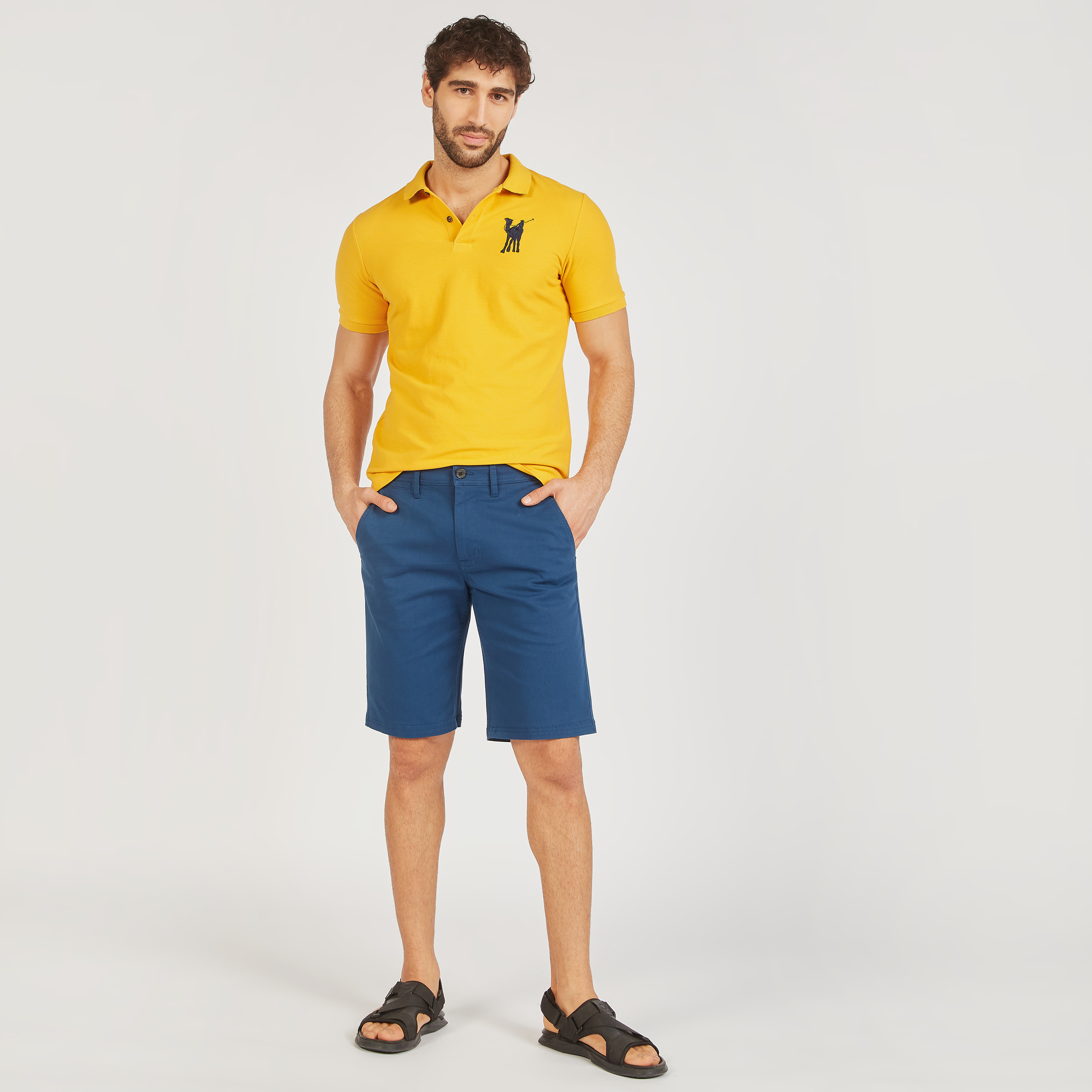 Solid Shorts with Button Closure and Pockets-men-clothing-bottoms-shorts-image-2