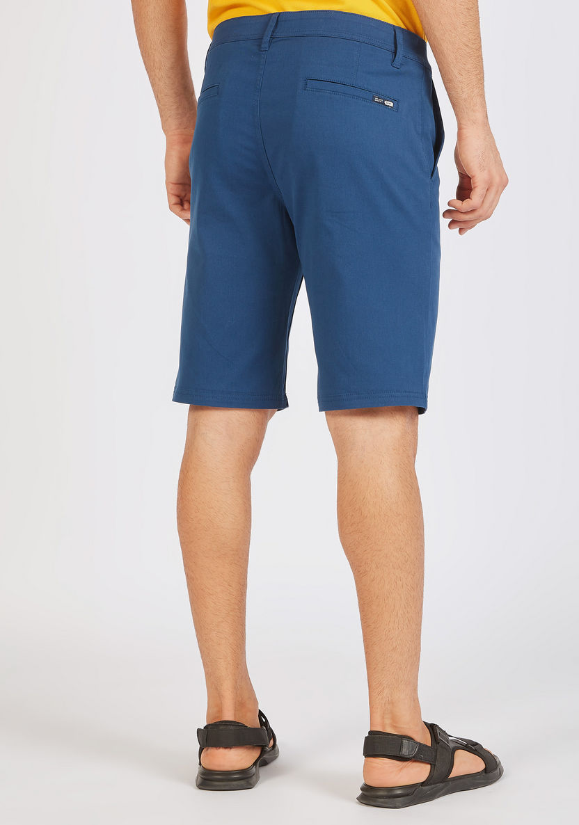 Solid Shorts with Button Closure and Pockets-Shorts-image-3