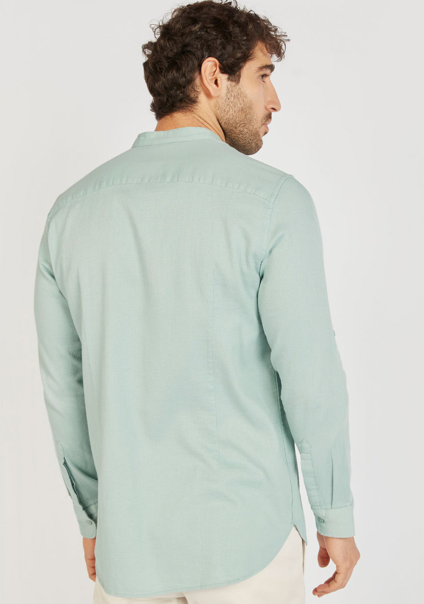 Solid Mandarin Collar Shirt with Long Sleeves and Button Closure-Shirts-image-3