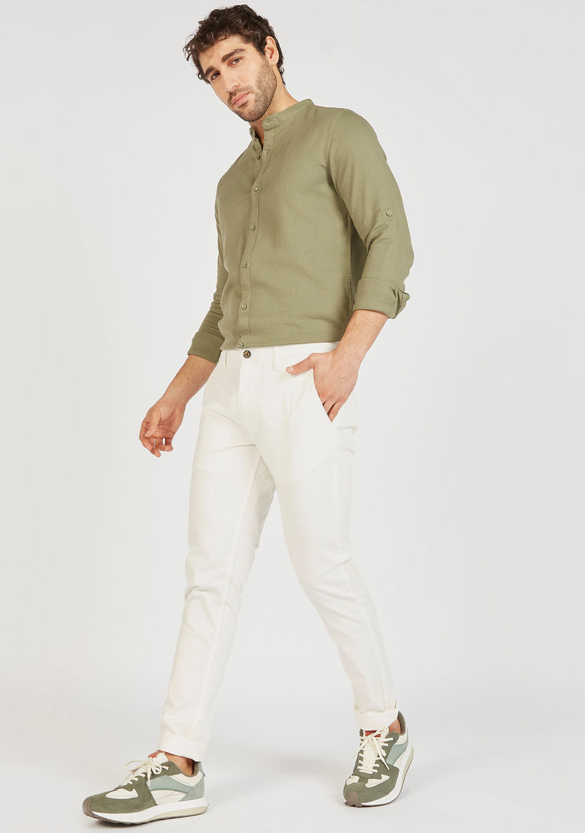 Textured Mandarin Collar Shirt with Long Sleeves and Button Closure-Shirts-image-1