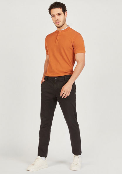 Solid Polo T-shirt with Mandarin Neck and Short Sleeves-Polos-image-1