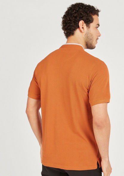 Solid Polo T-shirt with Mandarin Neck and Short Sleeves-Polos-image-3