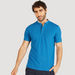 Solid Mandarin Neck Polo T-shirt with Short Sleeves and Button Closure-Polos-thumbnail-2