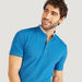 Solid Mandarin Neck Polo T-shirt with Short Sleeves and Button Closure-Polos-thumbnailMobile-4