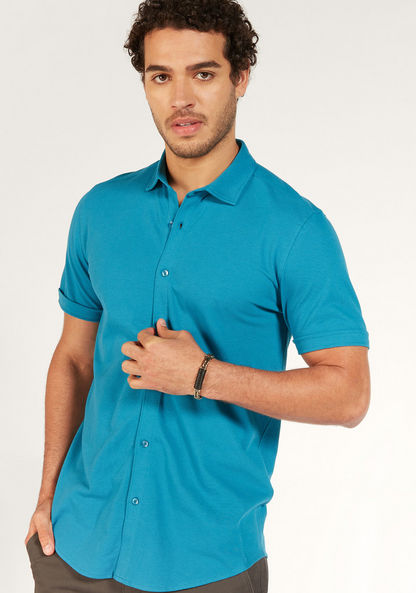 Solid Shirt with Short Sleeves and Button Closure-Shirts-image-0