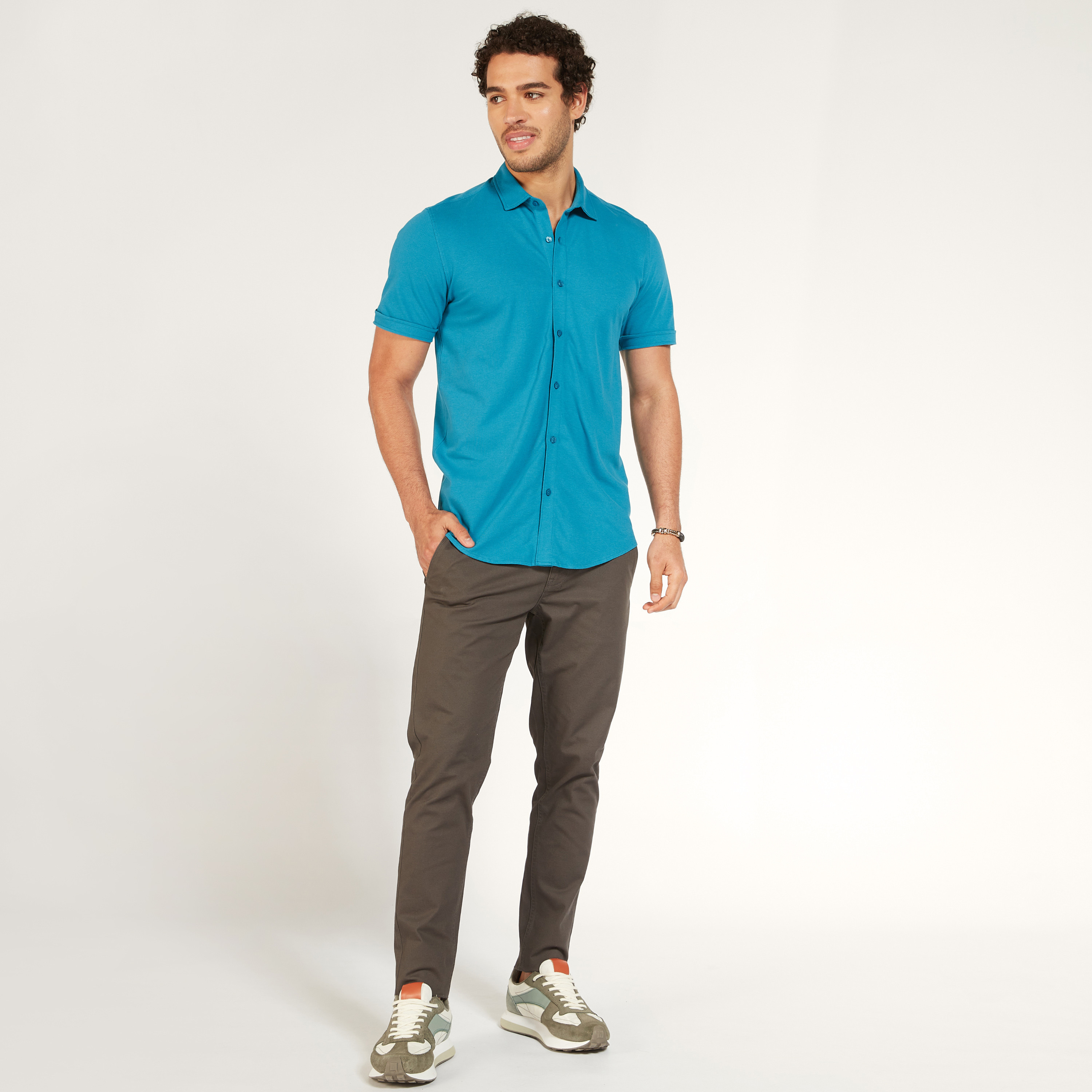 Solid Shirt with Short Sleeves and Button Closure-men-clothing-shirts-image-22