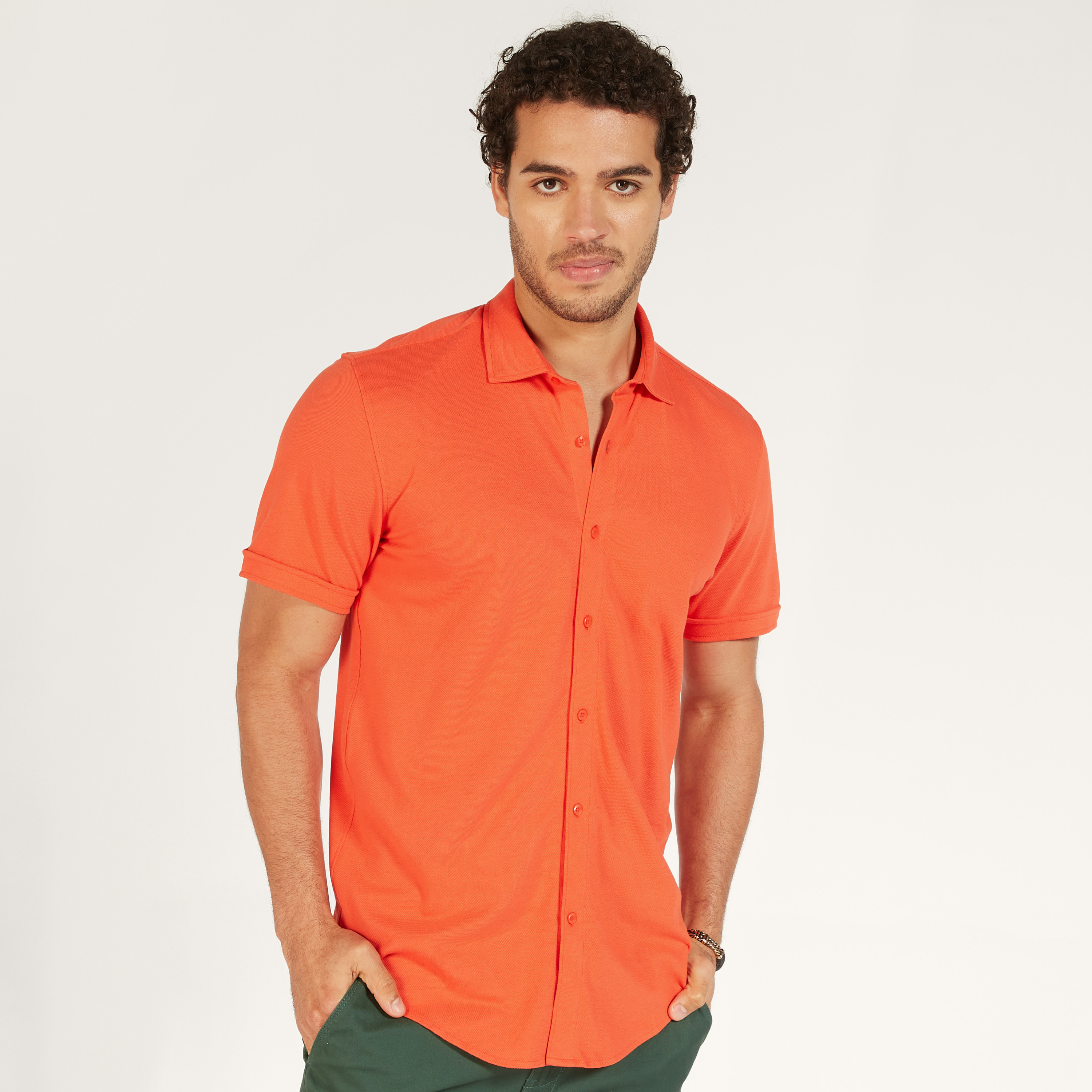 Solid Shirt with Short Sleeves and Button Closure-men-clothing-shirts-image-25