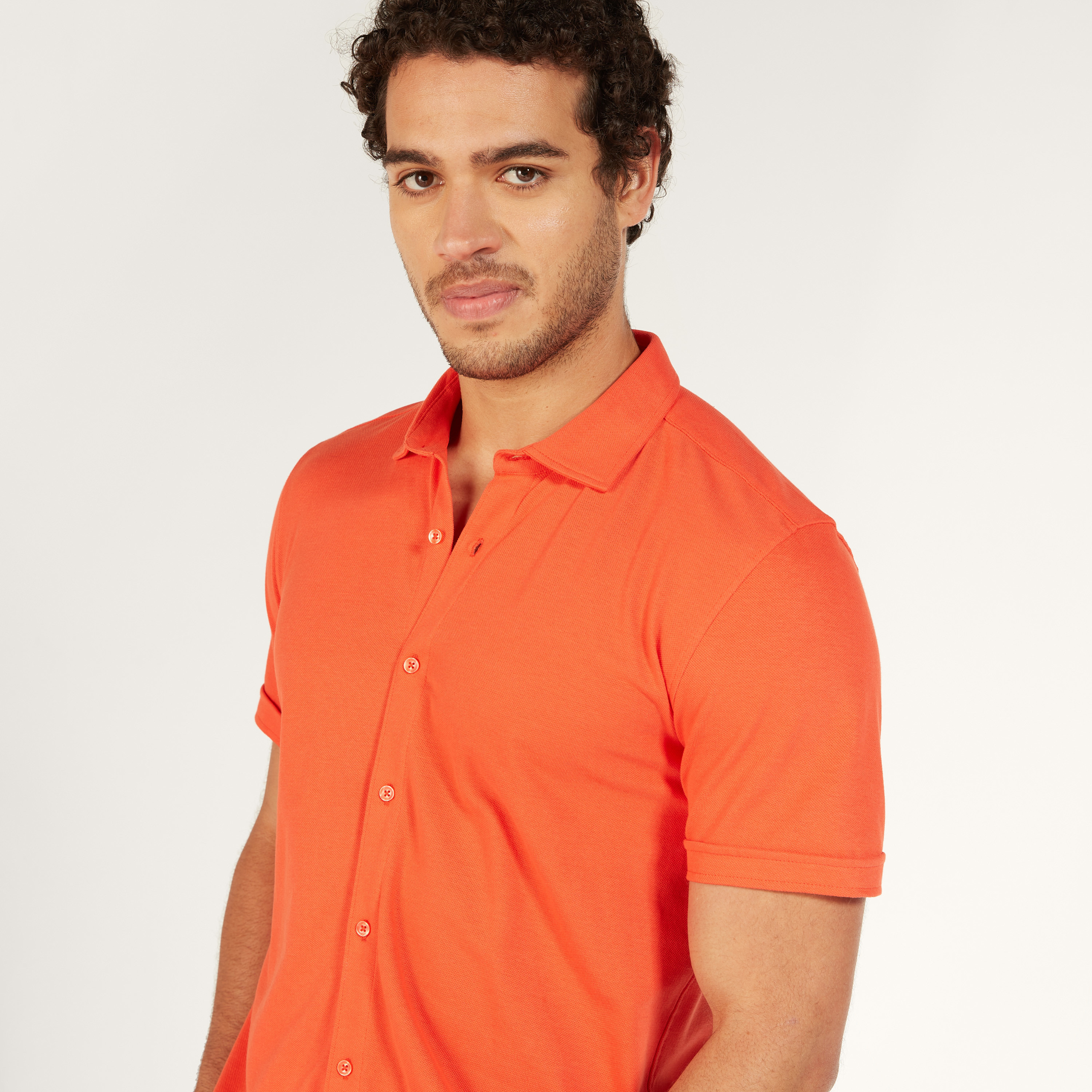 Solid Shirt with Short Sleeves and Button Closure-men-clothing-shirts-image-27