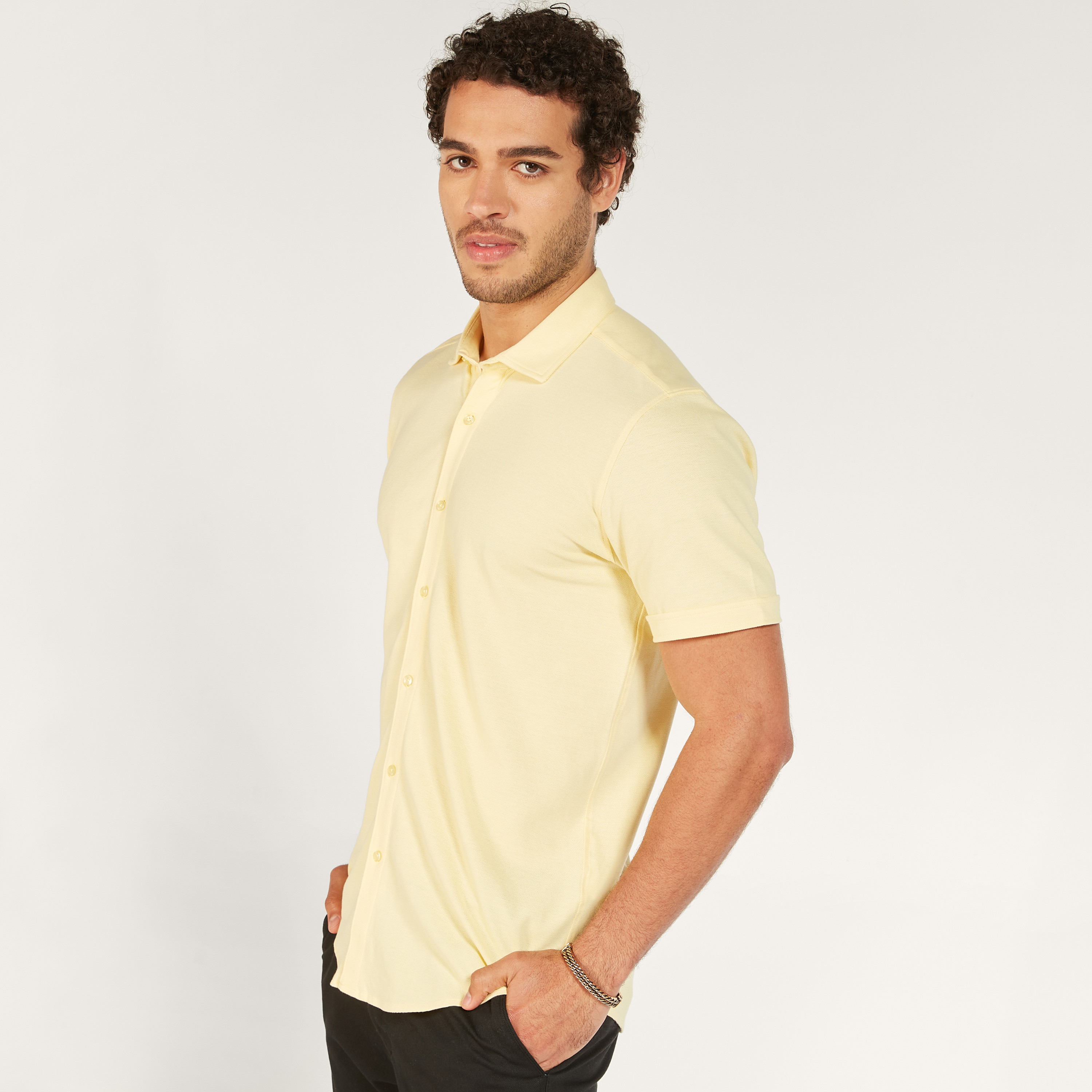 Solid Shirt with Short Sleeves and Button Closure-men-clothing-shirts-image-29