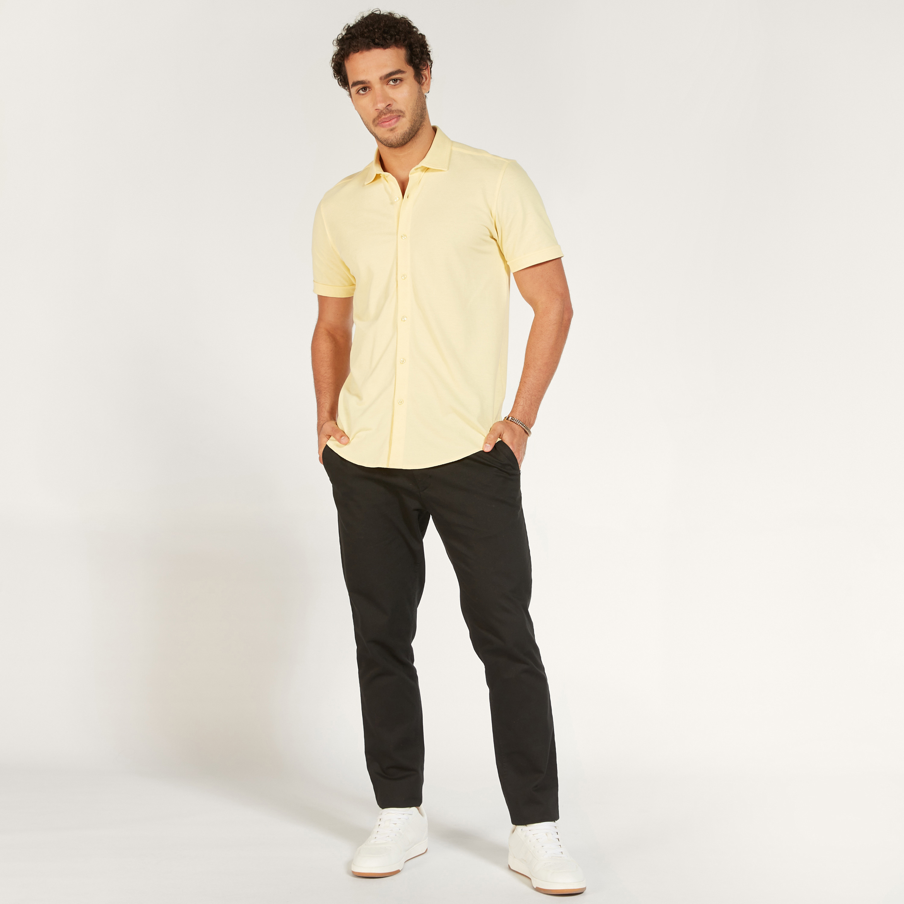 Solid Shirt with Short Sleeves and Button Closure-men-clothing-shirts-image-30