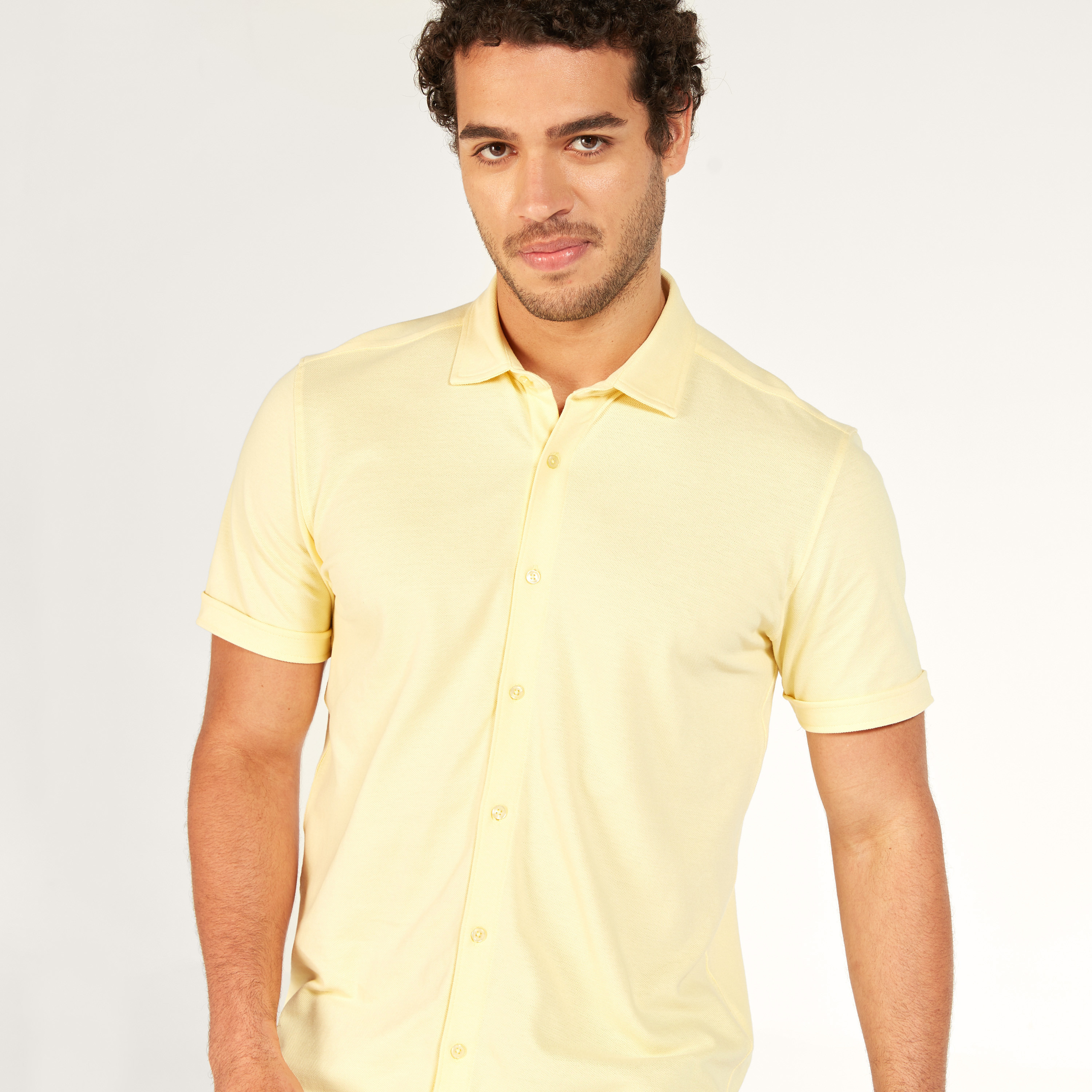 Solid Shirt with Short Sleeves and Button Closure-men-clothing-shirts-image-31