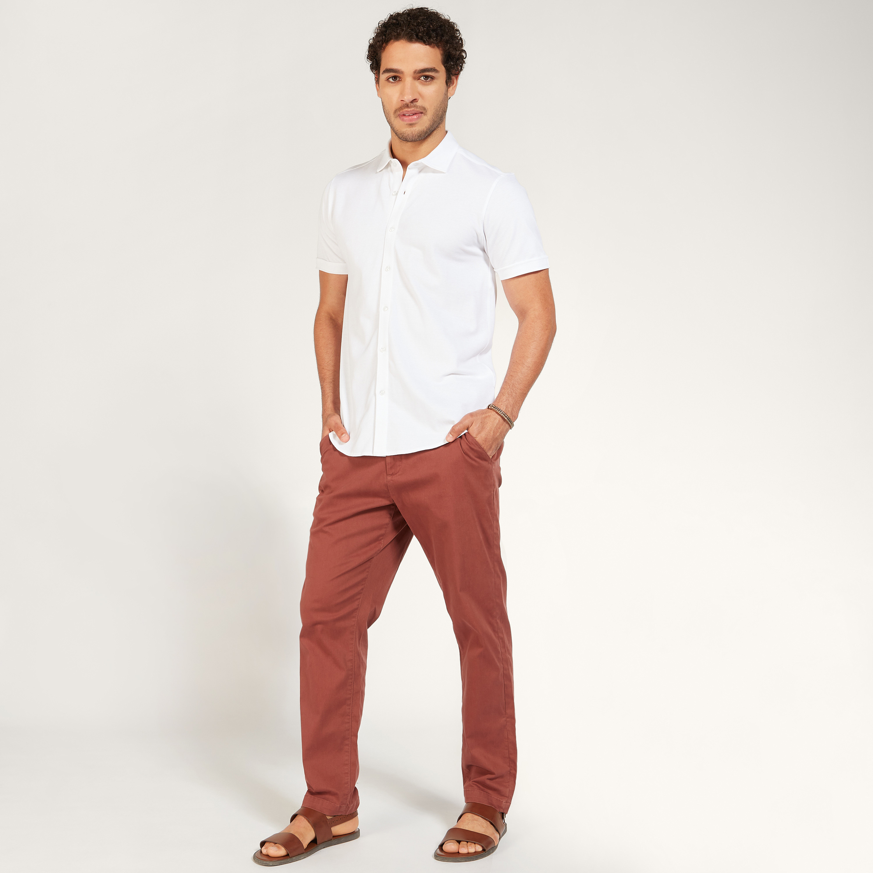 Solid Shirt with Short Sleeves and Button Closure-men-clothing-shirts-image-35