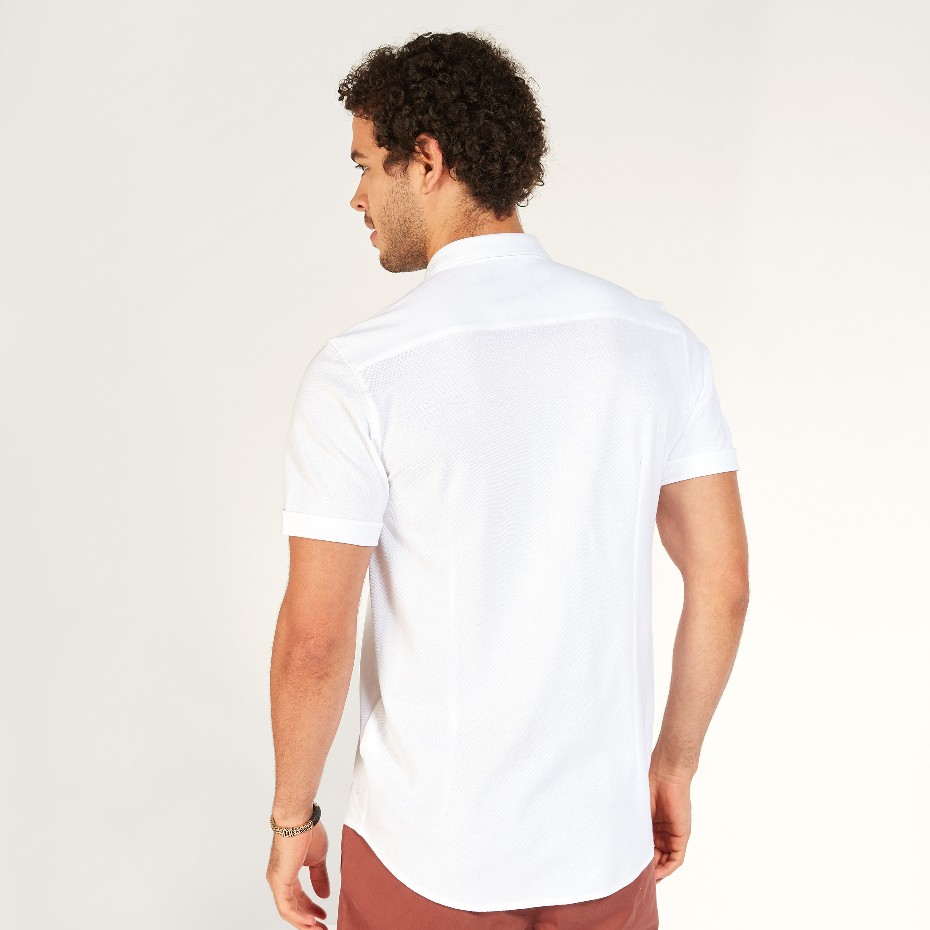 Solid Shirt with Short Sleeves and Button Closure-men-clothing-shirts-image-37