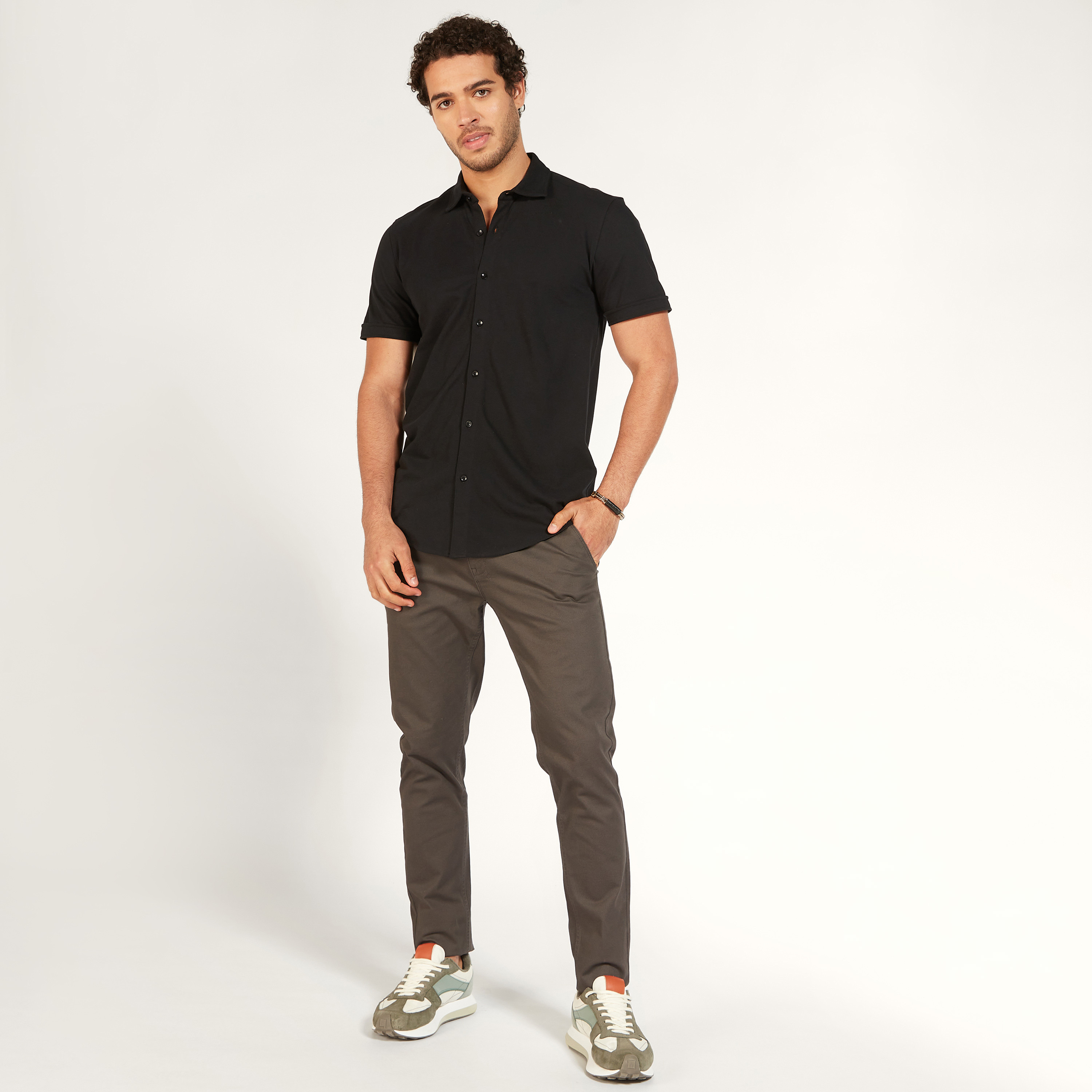 Solid Shirt with Short Sleeves and Button Closure-men-clothing-shirts-image-39