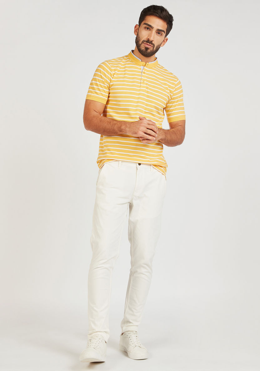 Striped T-shirt with Short Sleeves and Mandarin Neck-T Shirts-image-4