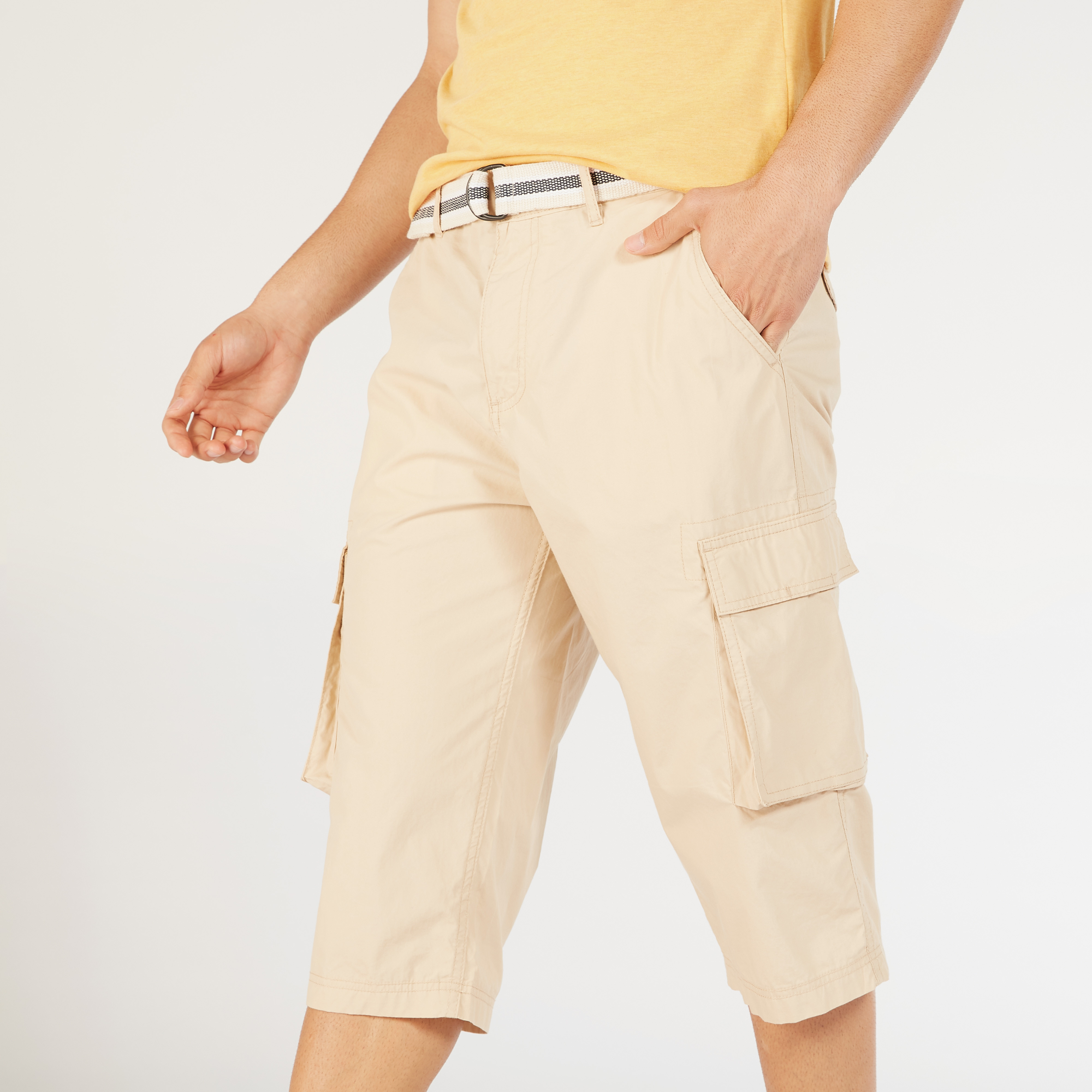 Solid Mid-Rise Cargo Shorts with Belt and Pockets-men-clothing-bottoms-shorts-image-3