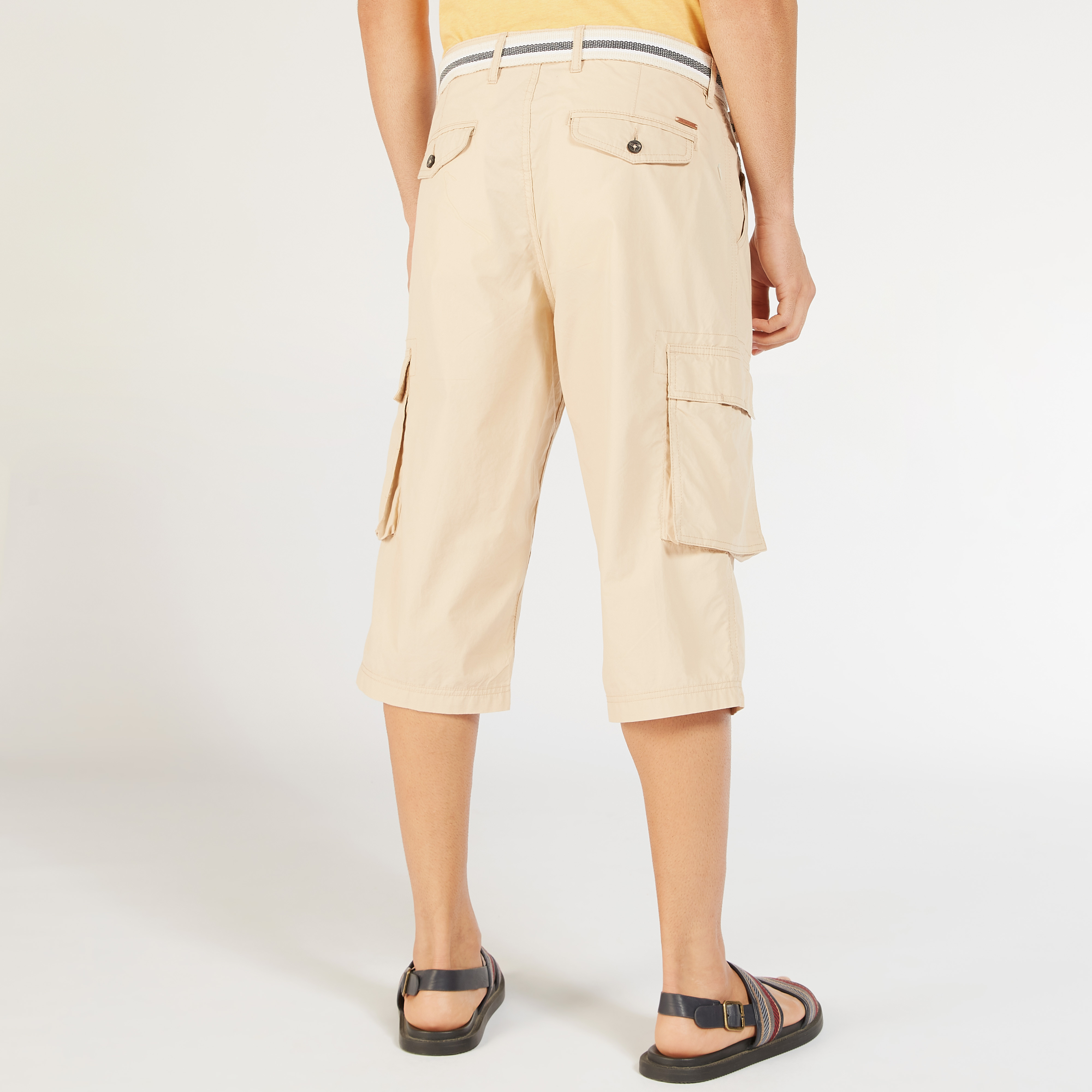 Solid Mid-Rise Cargo Shorts with Belt and Pockets-men-clothing-bottoms-shorts-image-4