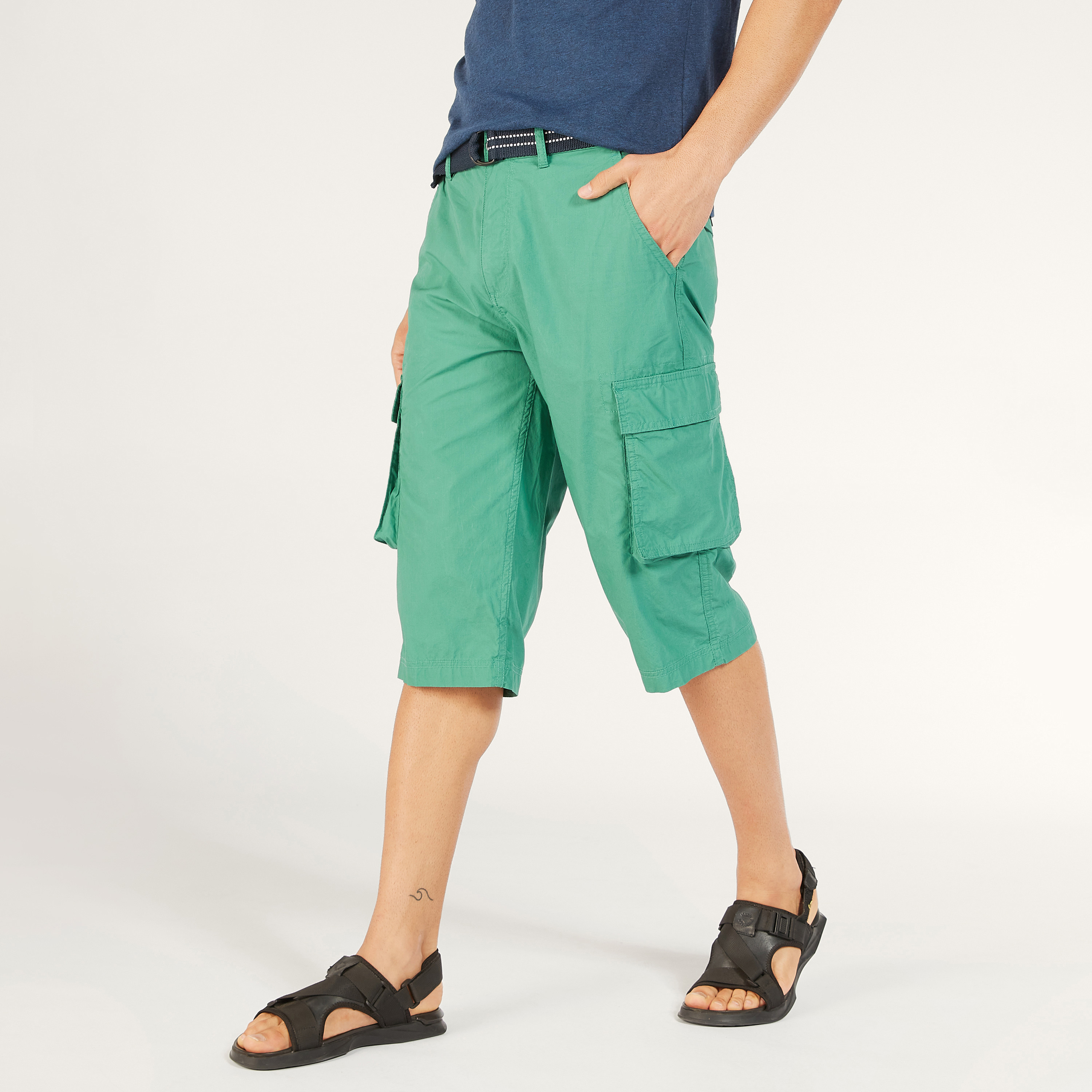 Solid Mid-Rise Cargo Shorts with Belt and Pockets-men-clothing-bottoms-shorts-image-5