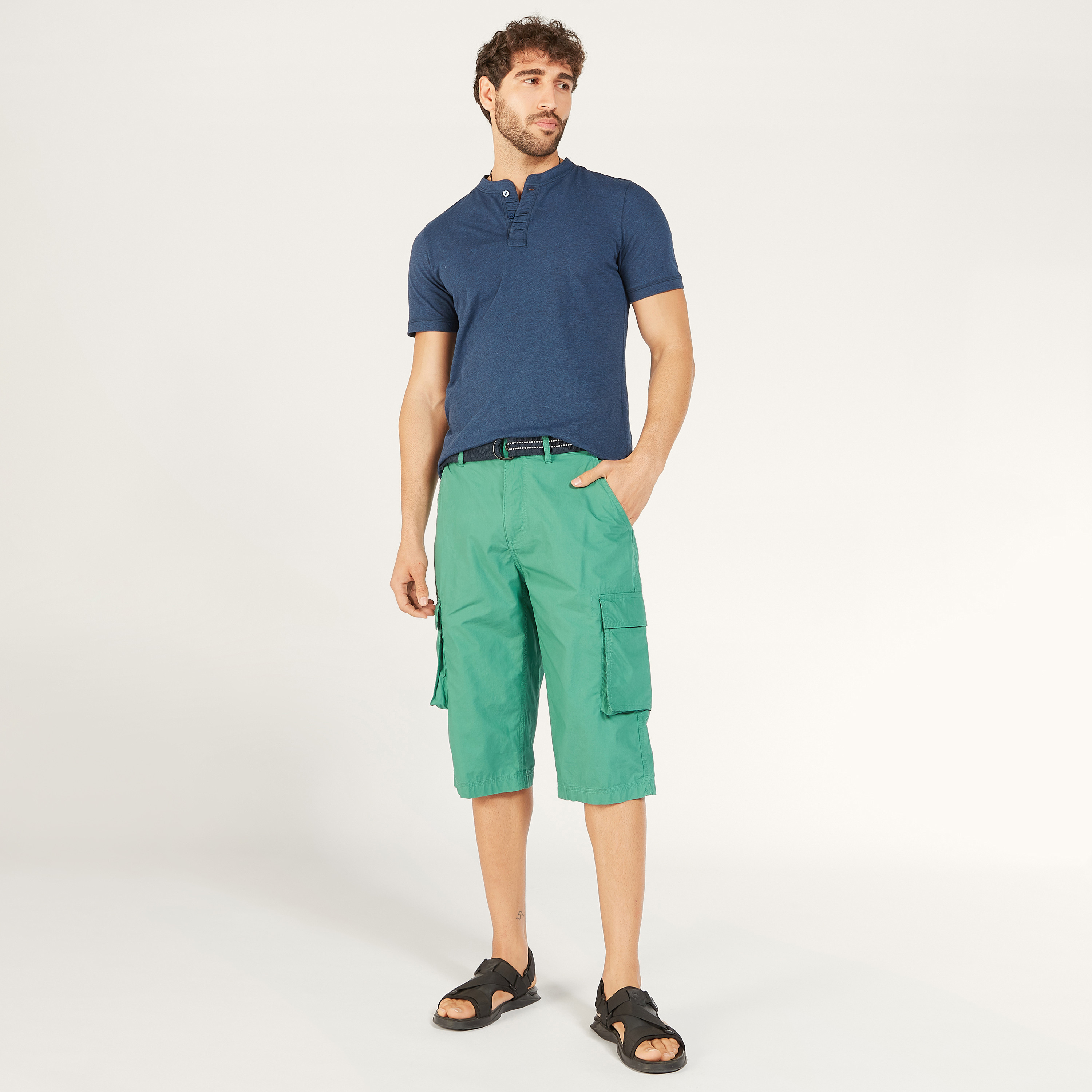 Solid Mid-Rise Cargo Shorts with Belt and Pockets-men-clothing-bottoms-shorts-image-6