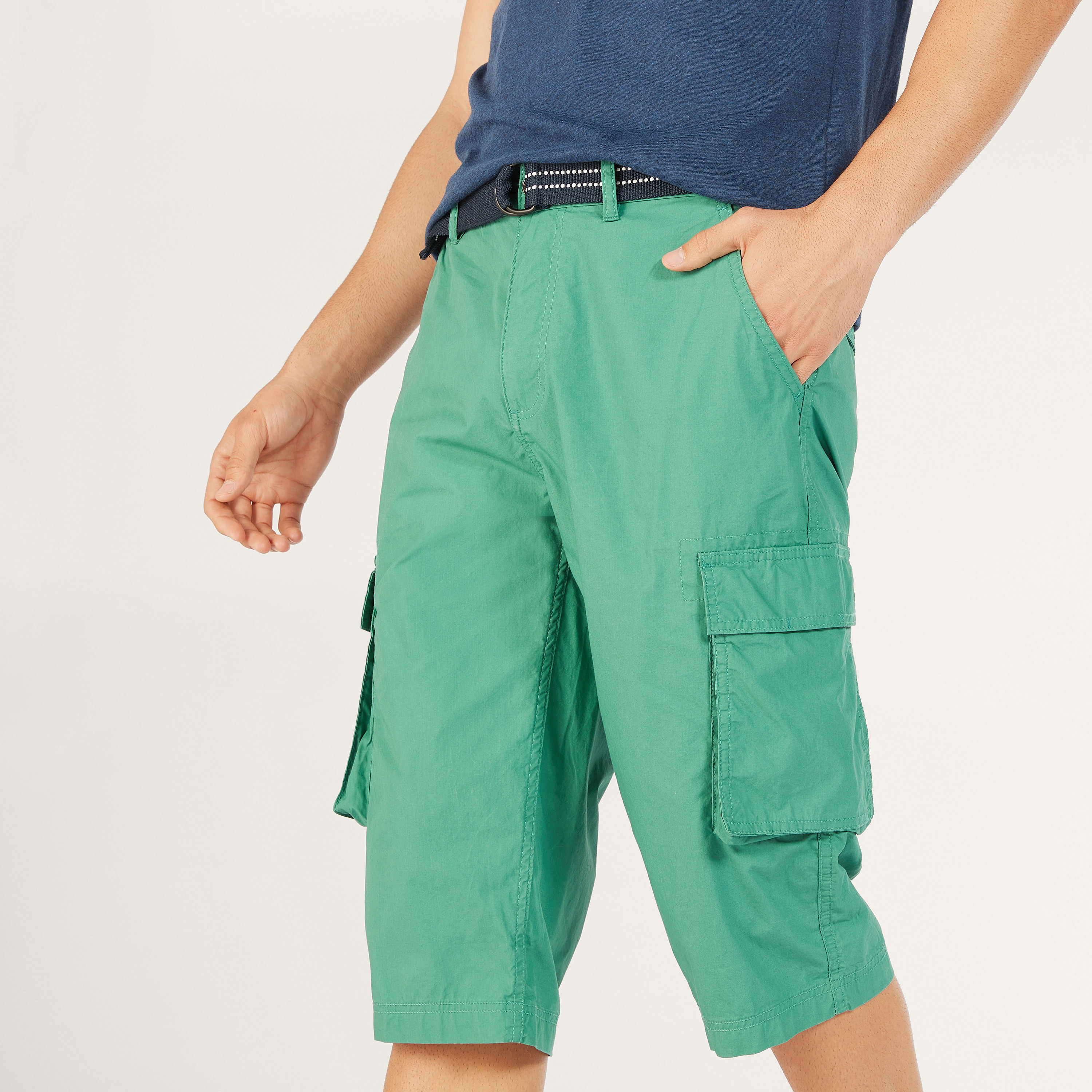 Solid Mid-Rise Cargo Shorts with Belt and Pockets-men-clothing-bottoms-shorts-image-7