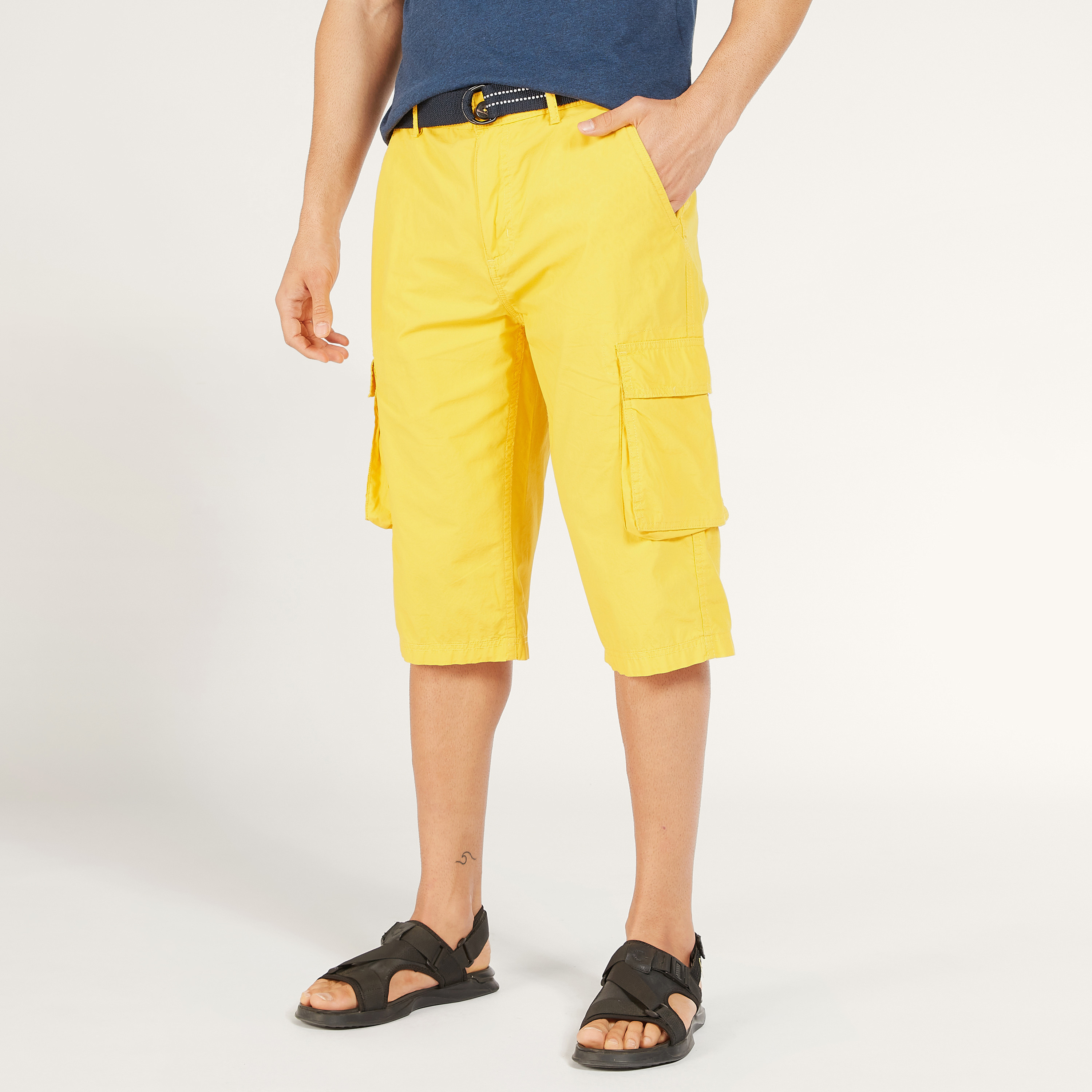 Solid Mid-Rise Cargo Shorts with Belt and Pockets-men-clothing-bottoms-shorts-image-9