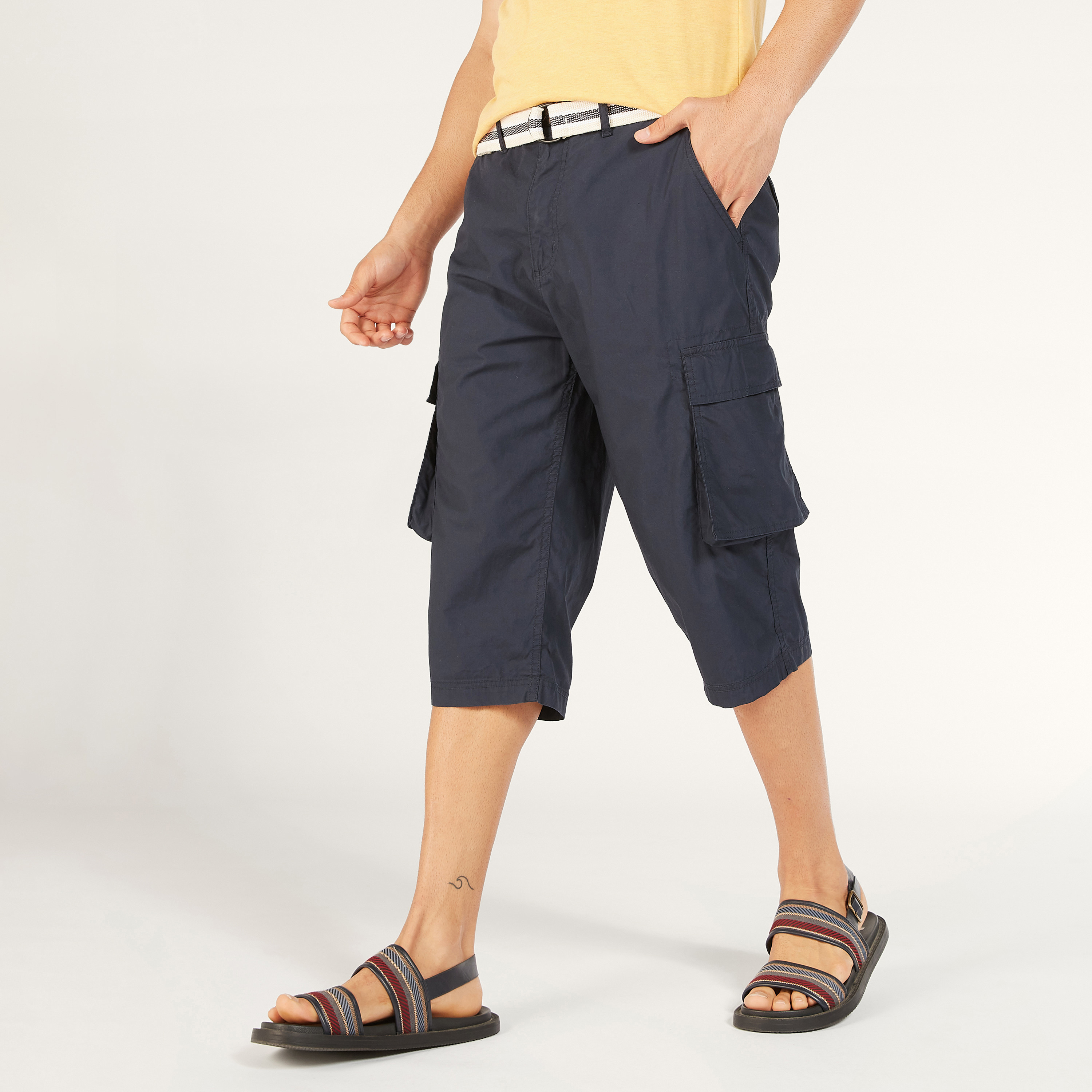 Solid Mid-Rise Cargo Shorts with Belt and Pockets-men-clothing-bottoms-shorts-image-13