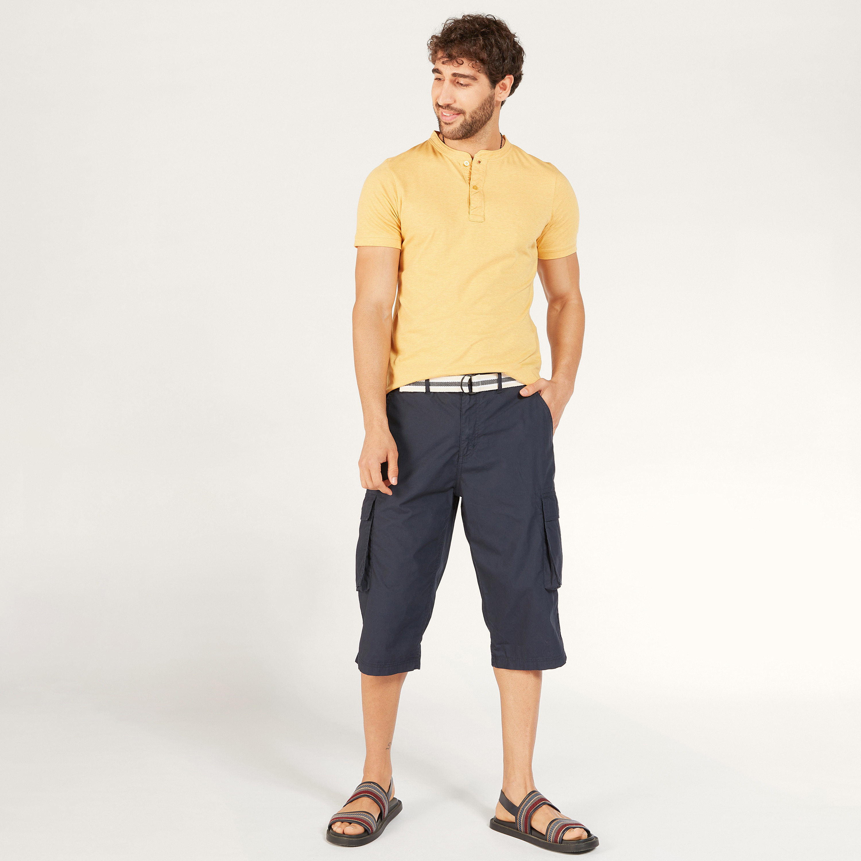 Solid Mid-Rise Cargo Shorts with Belt and Pockets-men-clothing-bottoms-shorts-image-14