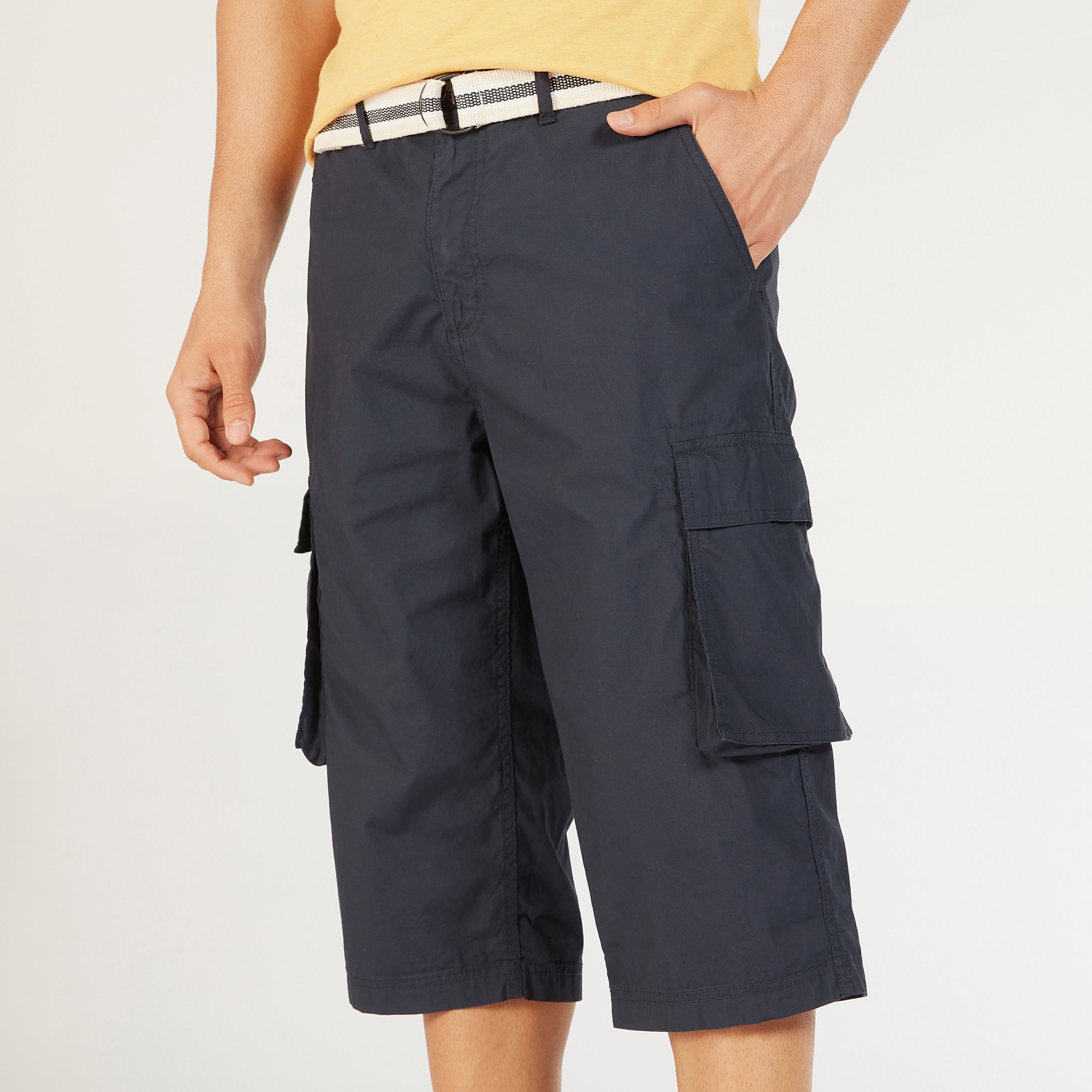 Solid Mid-Rise Cargo Shorts with Belt and Pockets-men-clothing-bottoms-shorts-image-15