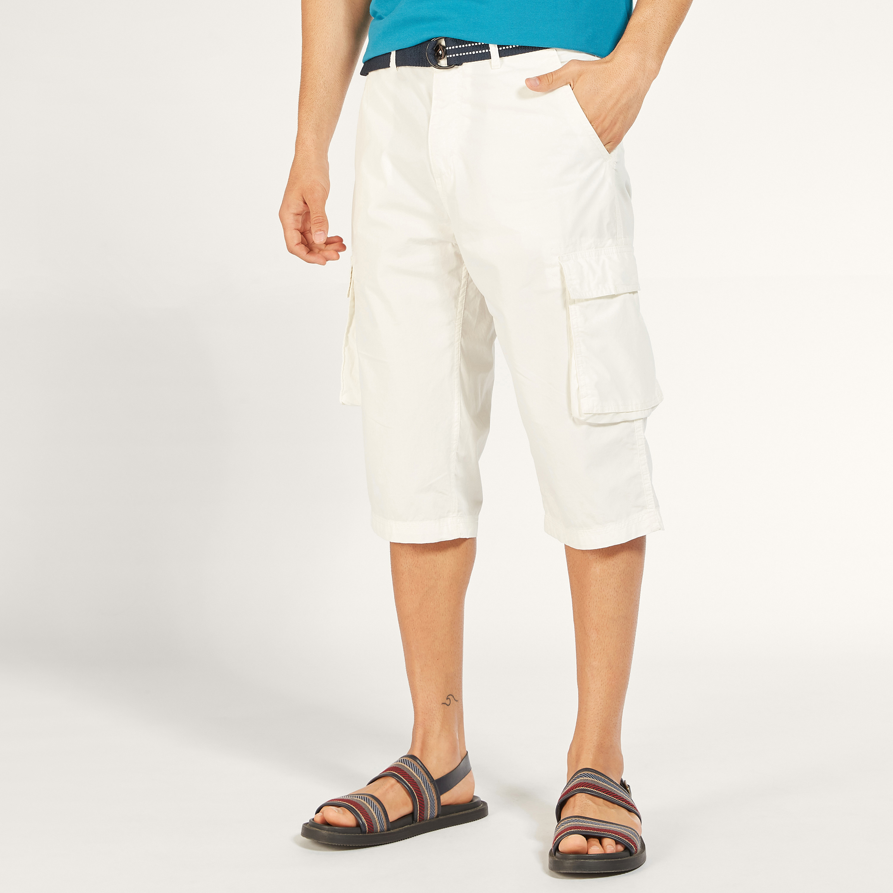 Solid Mid-Rise Cargo Shorts with Belt and Pockets-men-clothing-bottoms-shorts-image-17