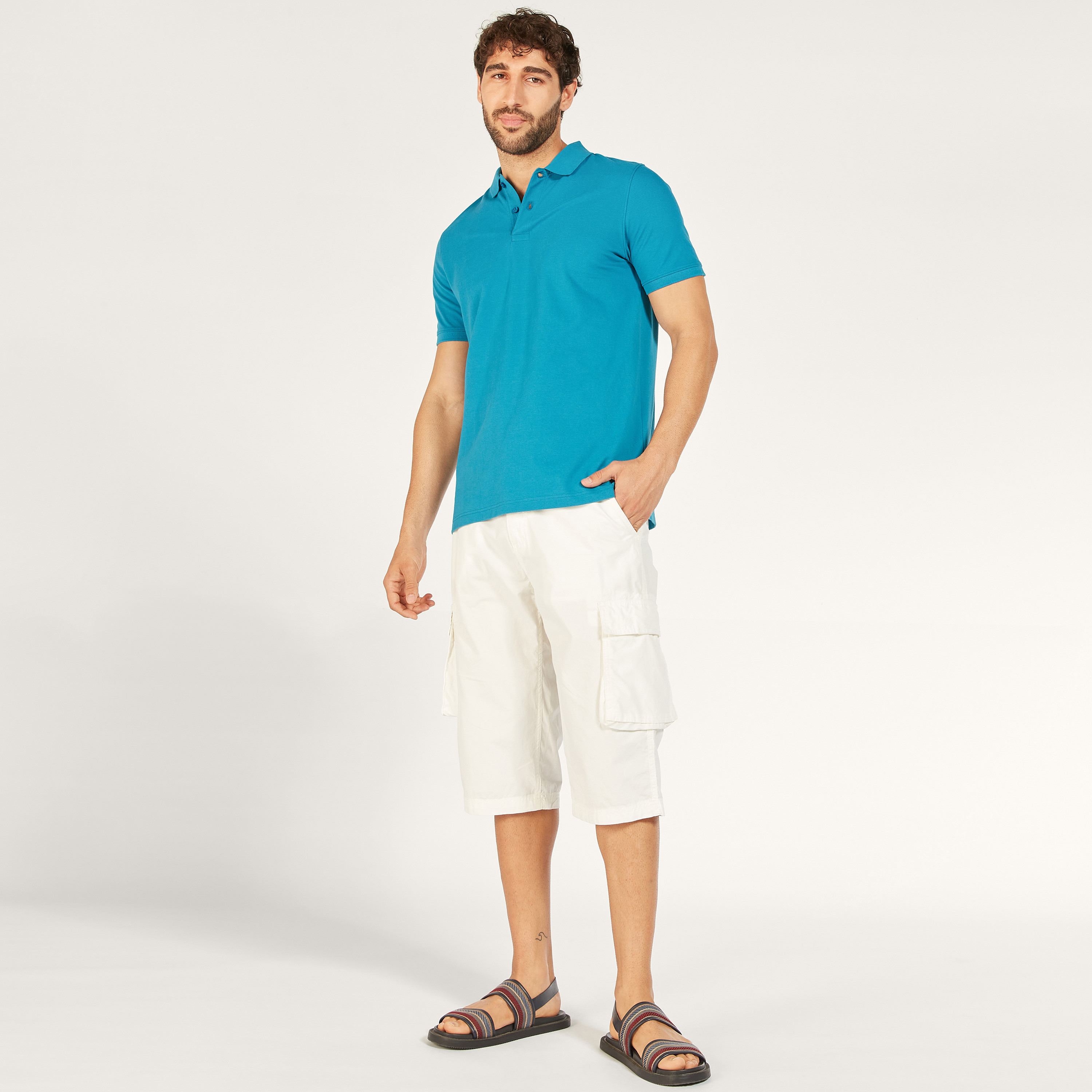 Solid Mid-Rise Cargo Shorts with Belt and Pockets-men-clothing-bottoms-shorts-image-18