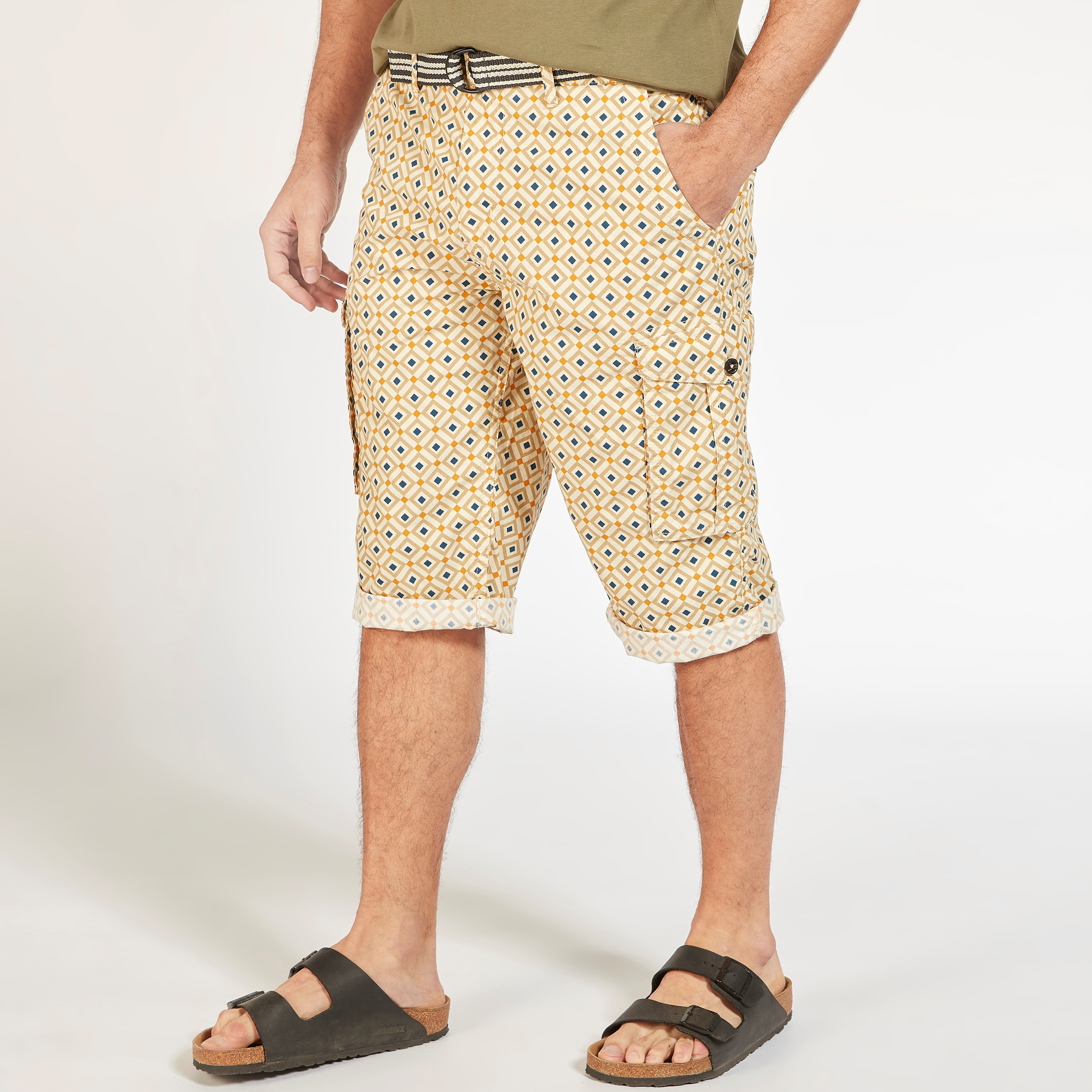 Shop Printed Cargo Shorts with Belt and 