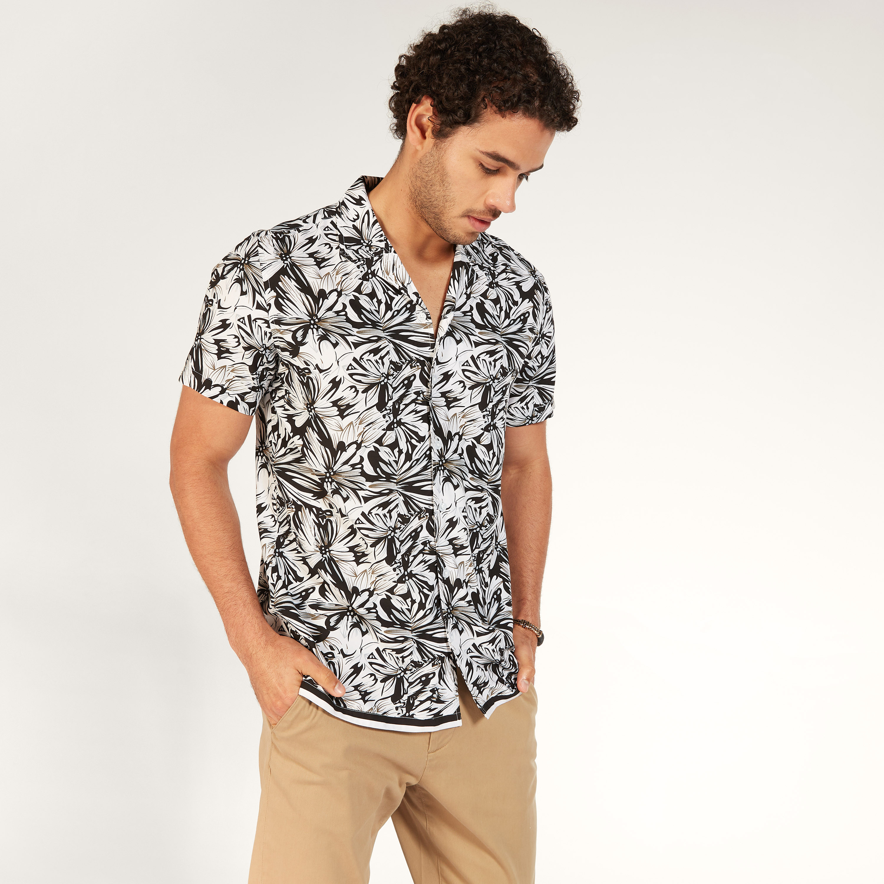 Lee Cooper Floral Print Shirt with Short Sleeves-men-clothing-shirts-image-1