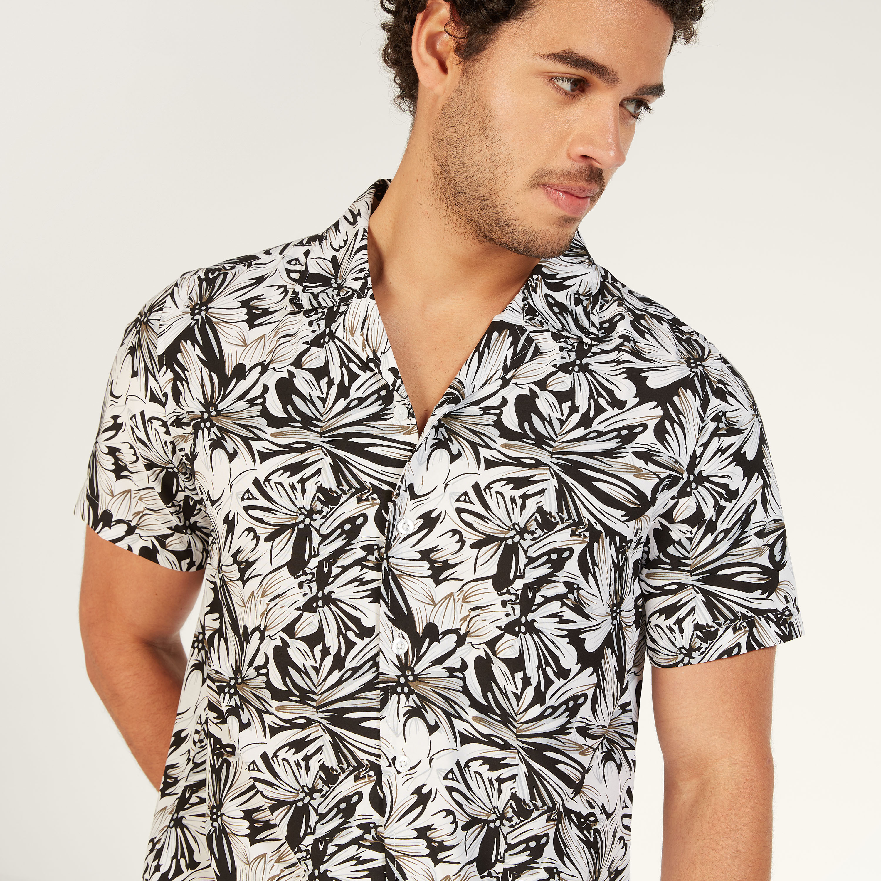Lee Cooper Floral Print Shirt with Short Sleeves-men-clothing-shirts-image-3