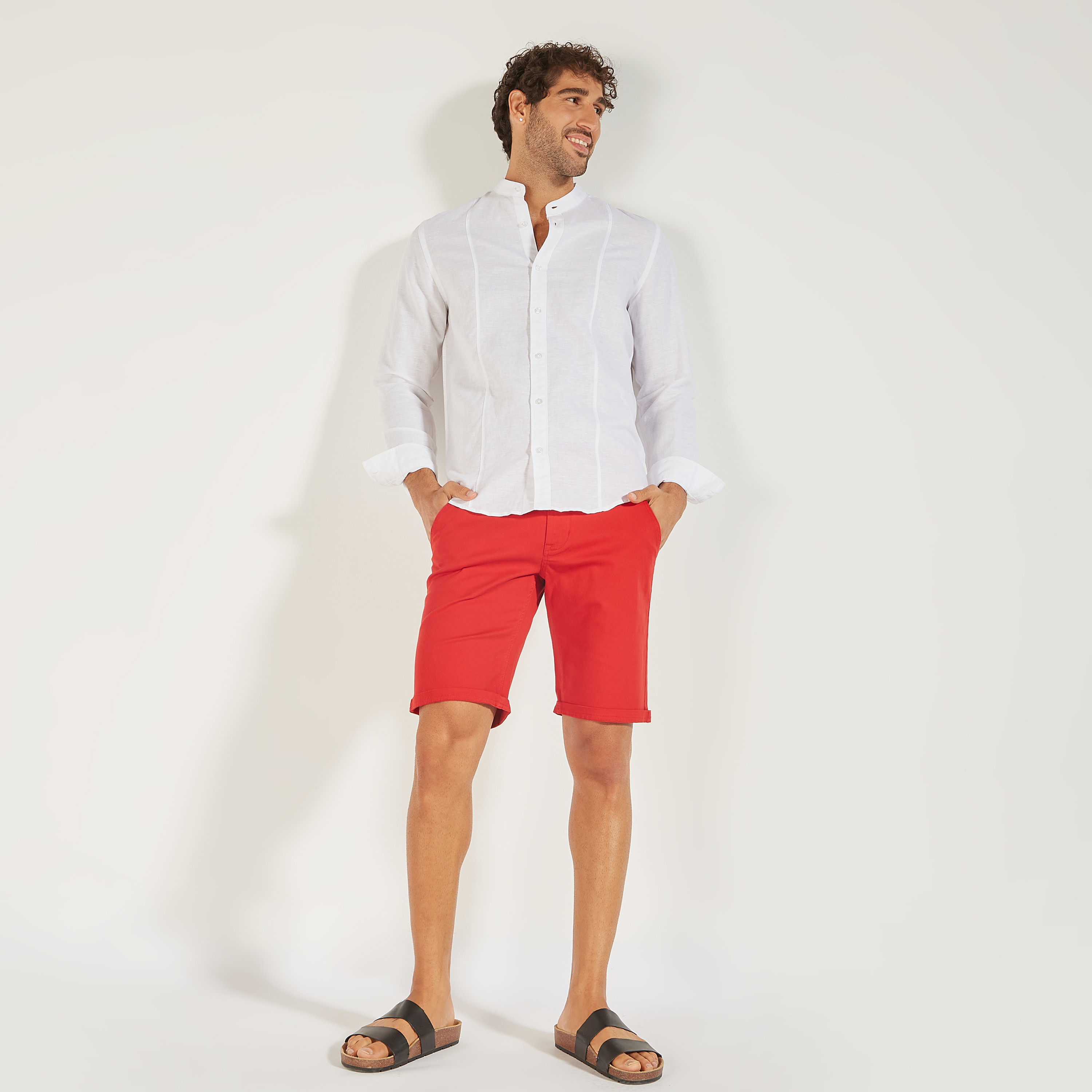 قميص سادة بياقة ماندارين وأكمام طويلة-men-clothing-shirts-image-7