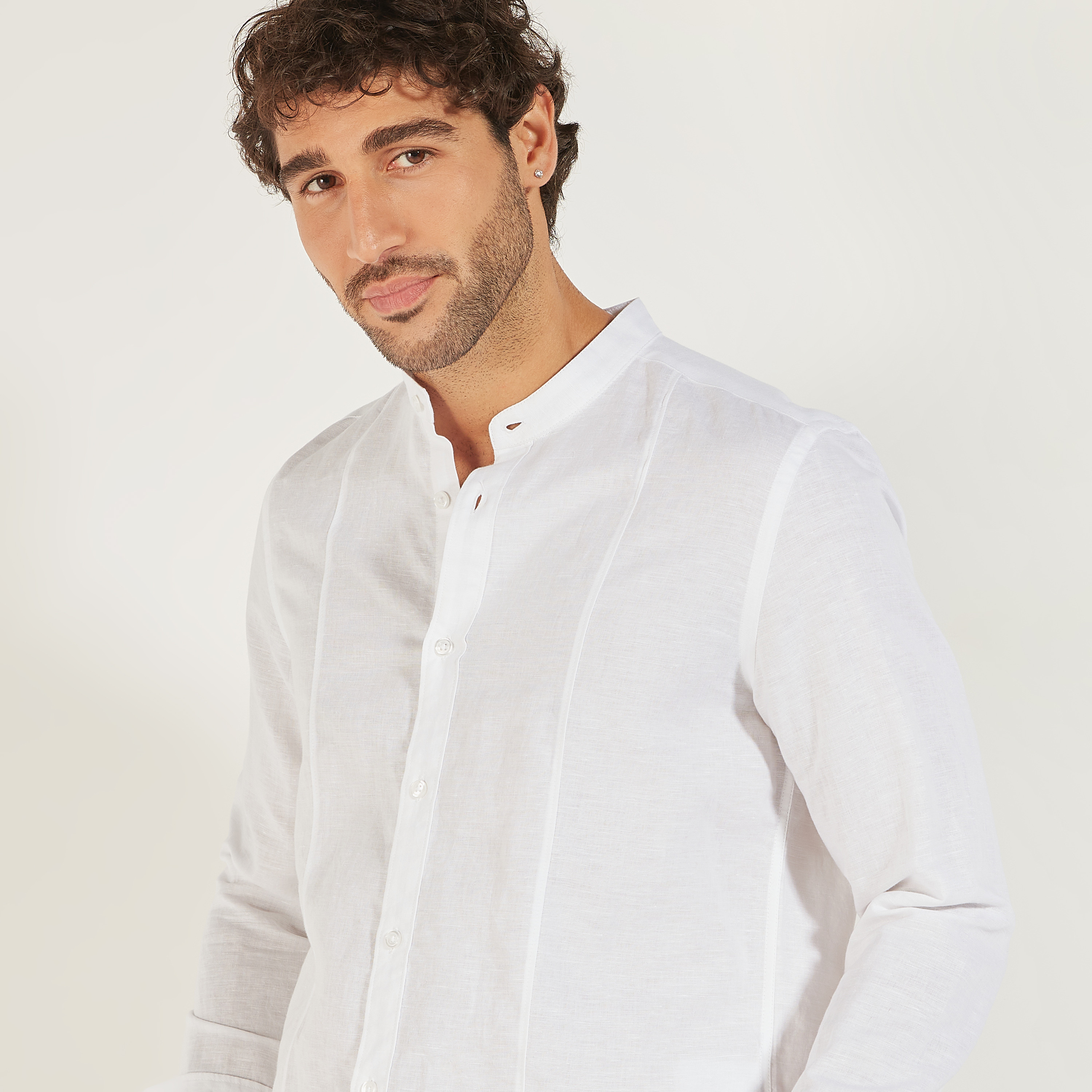 قميص سادة بياقة ماندارين وأكمام طويلة-men-clothing-shirts-image-8