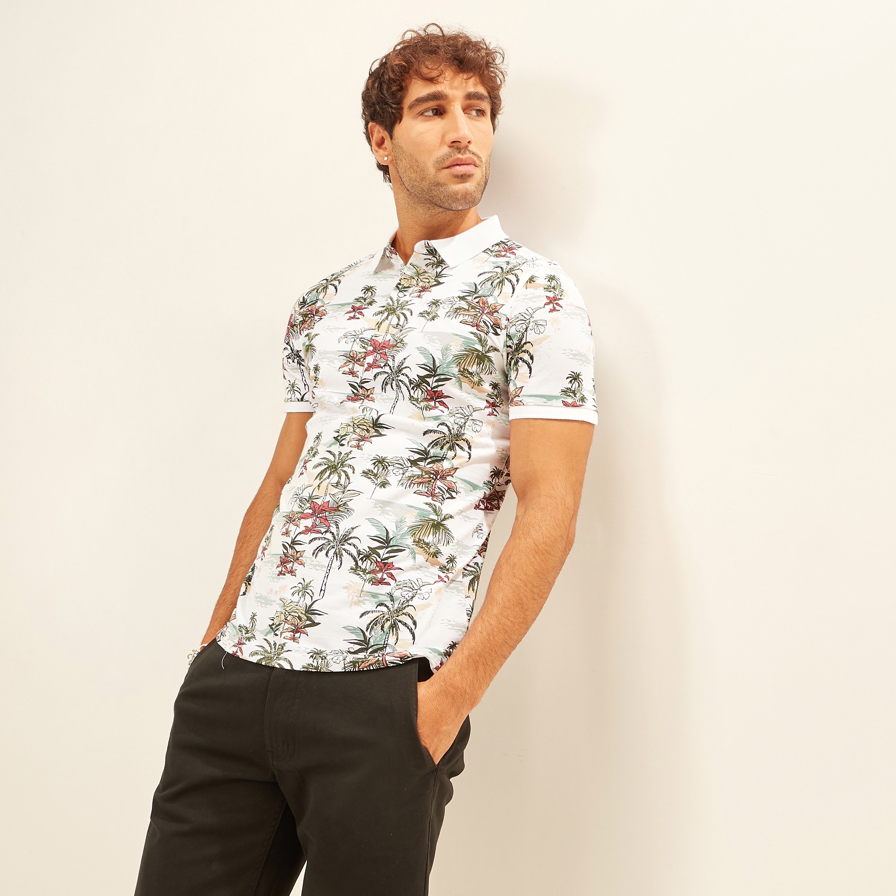 Tropical print polo on sale shirts