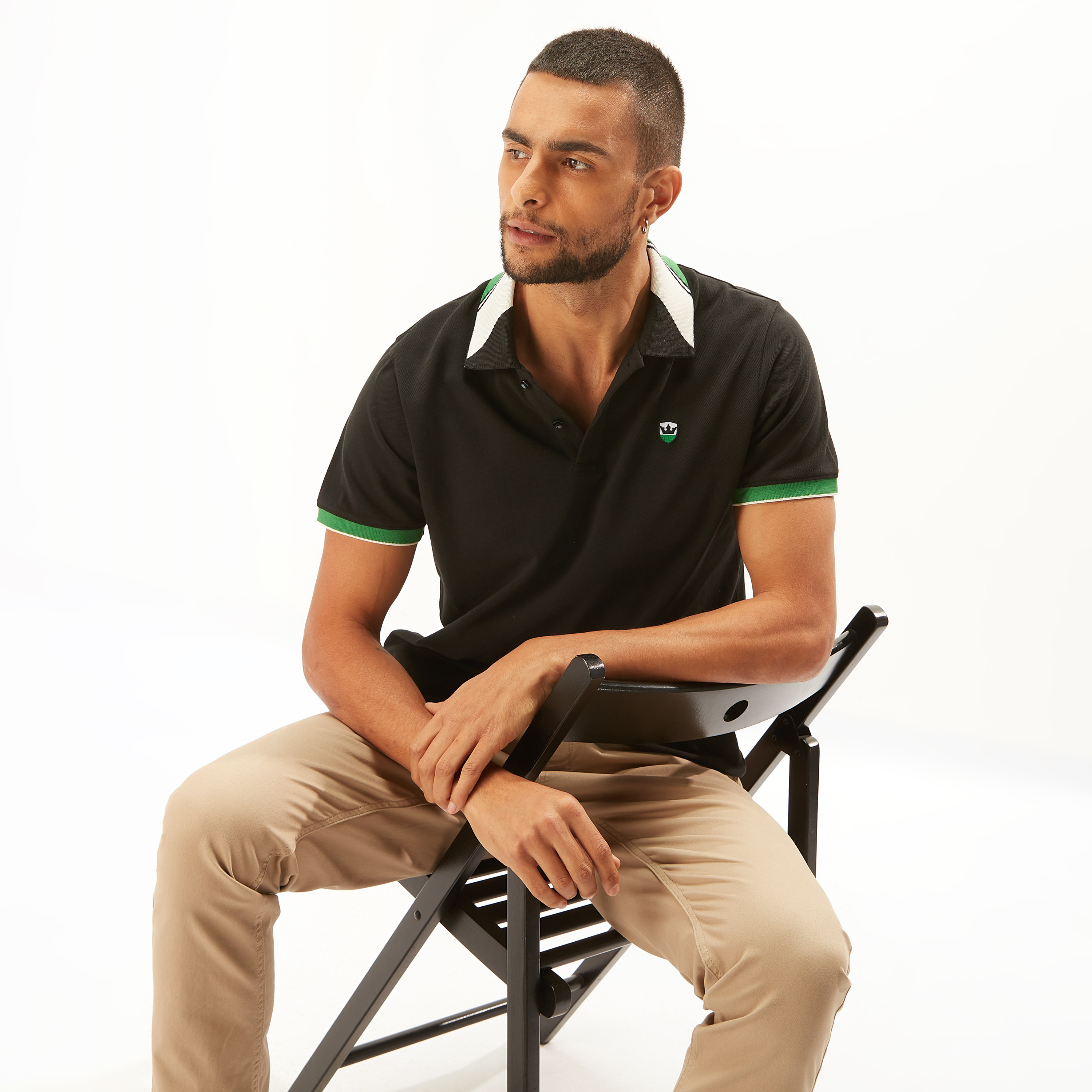 Jacquard Detail Polo T-shirt with Short Sleeves and Button Closure-men-clothing-tshirtsandpolos-polos-image-1