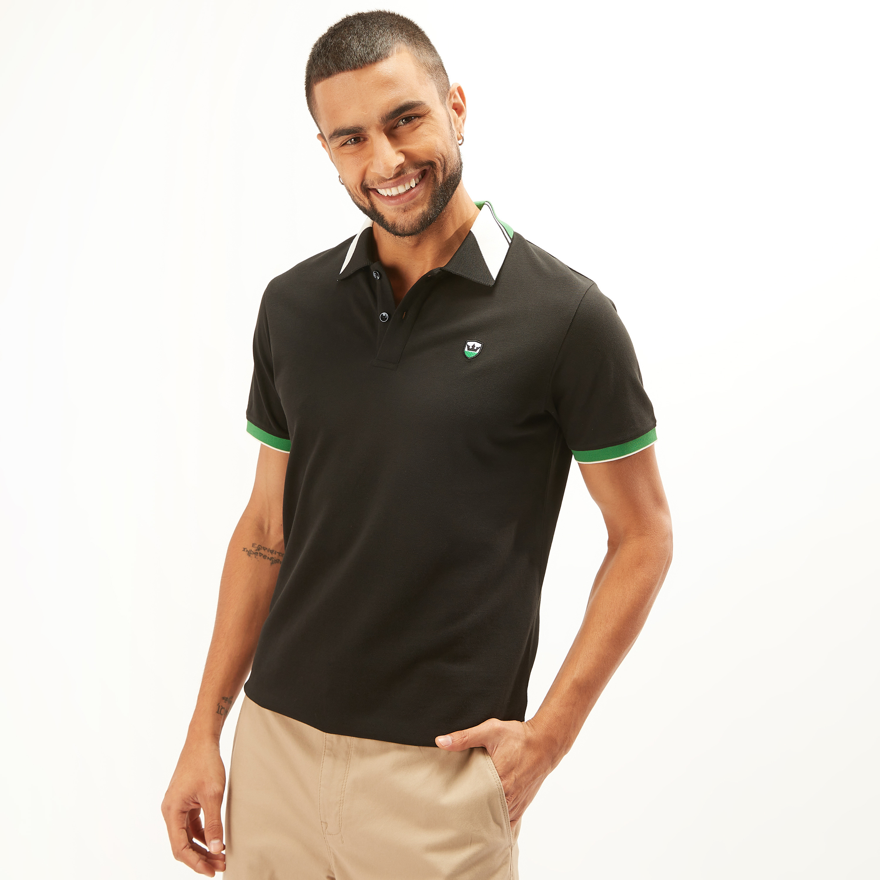 Jacquard Detail Polo T-shirt with Short Sleeves and Button Closure-men-clothing-tshirtsandpolos-polos-image-3