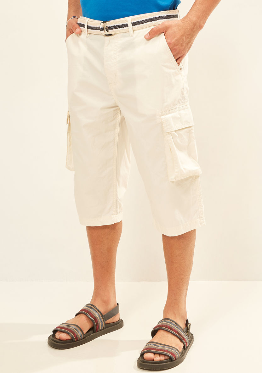 Buy Men's Solid Cargo Capri with Button Closure and Pockets Online