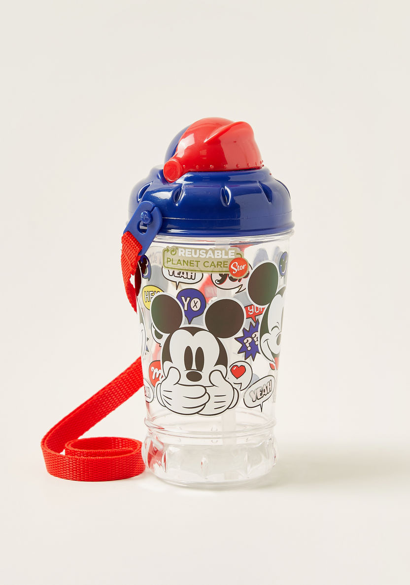 Mickey Mouse Print Canteen Bottle with Cap and Strap - 440 ml-Mealtime Essentials-image-0