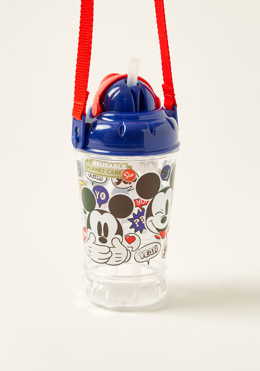 Mickey Mouse Print Canteen Bottle with Cap and Strap - 440 ml-Mealtime Essentials-image-1