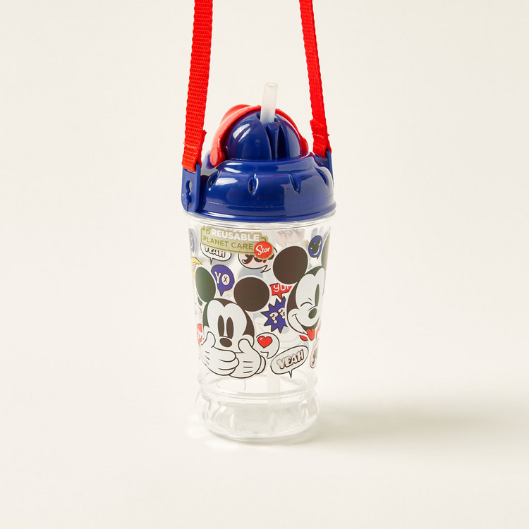 Mickey Mouse Print Canteen Bottle with Cap and Strap - 440 ml