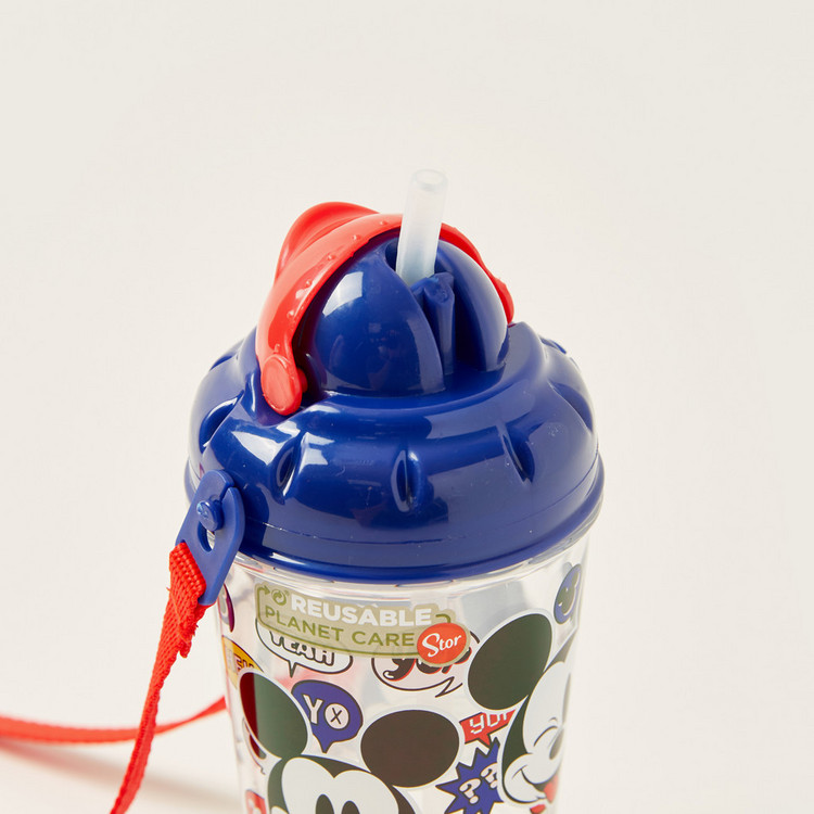 Mickey Mouse Print Canteen Bottle with Cap and Strap - 440 ml