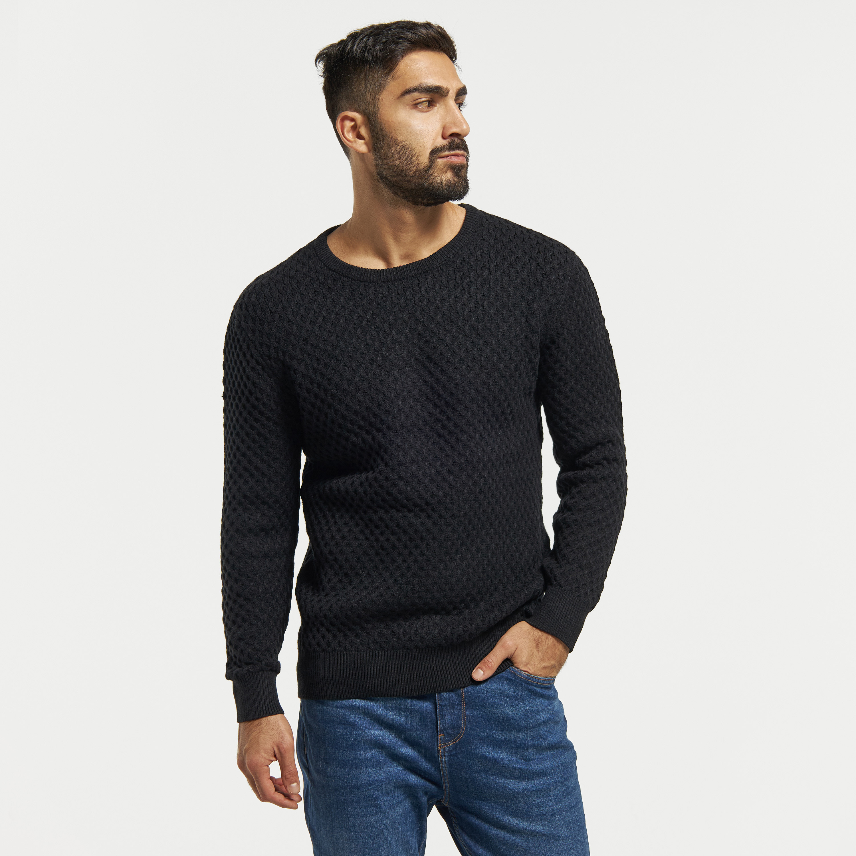 Buy Textured Sweater with Crew Neck and Long Sleeves Splash KSA