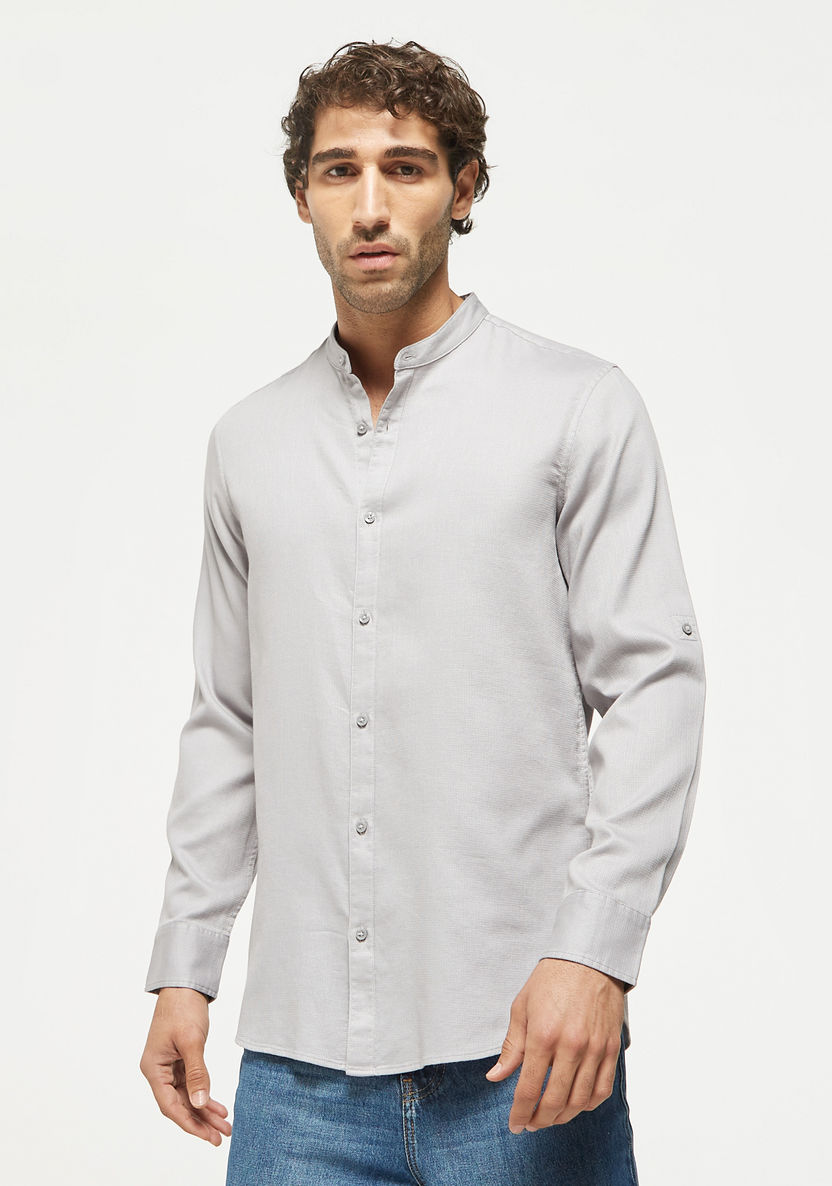 Buy Men's Textured Mandarin Collar Shirt with Long Sleeves Online ...