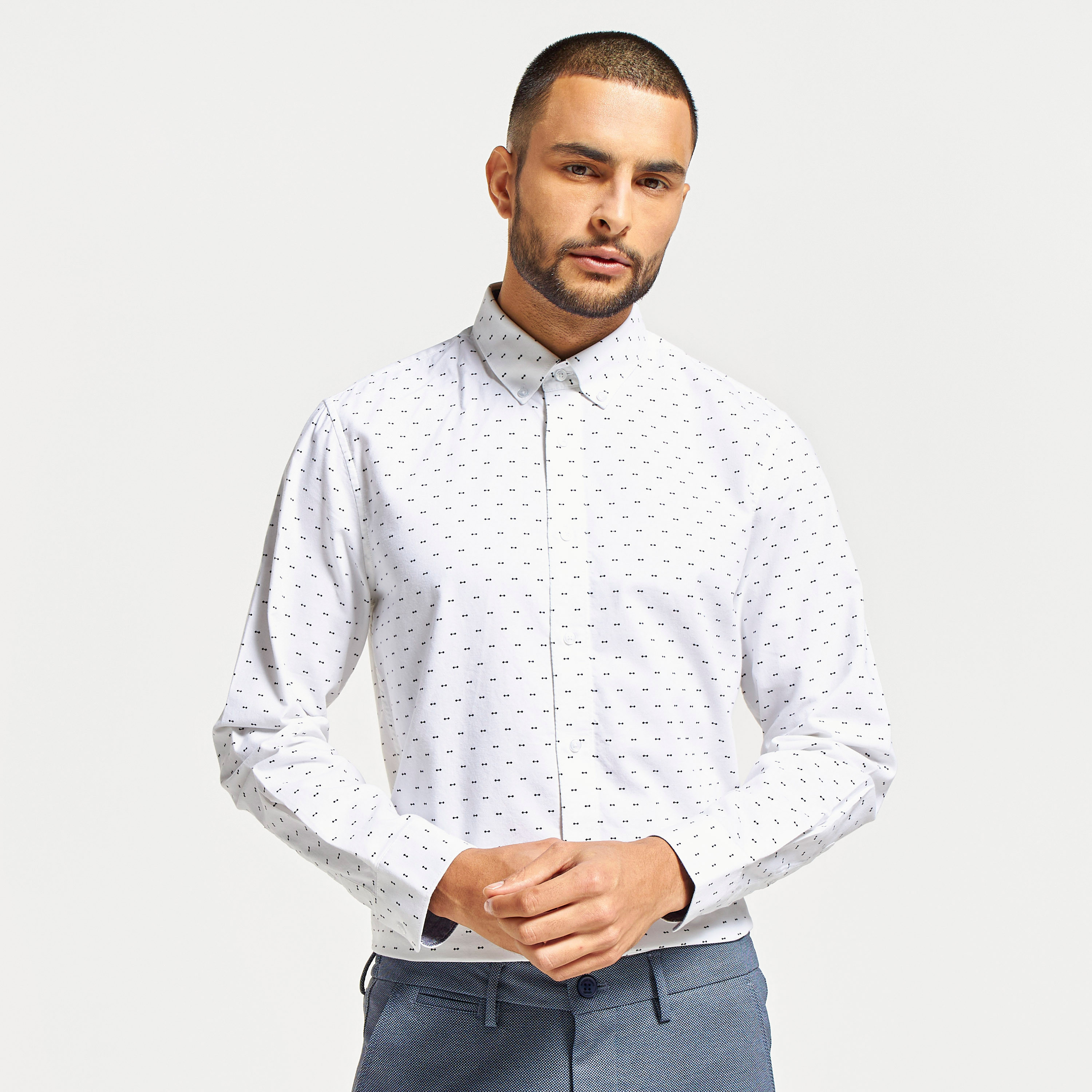 Buy Men s All Over Print Oxford Shirt with Button Down Collar and