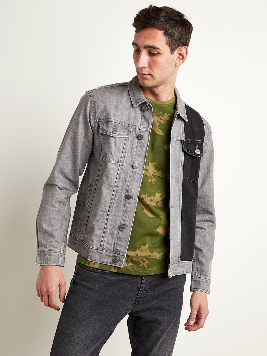 Dark grey hot sale denim jacket mens