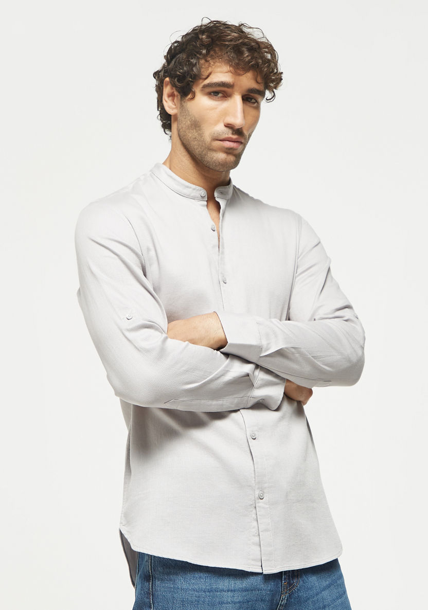 Buy Textured Mandarin Collar Shirt with Long Sleeves | Splash UAE